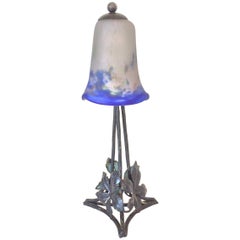 Art Deco French Lamp with Hand-Forged Base and Degué Shade