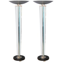 Art Deco French Lamps in Chrome and Glass in Style of Jacques Adnet