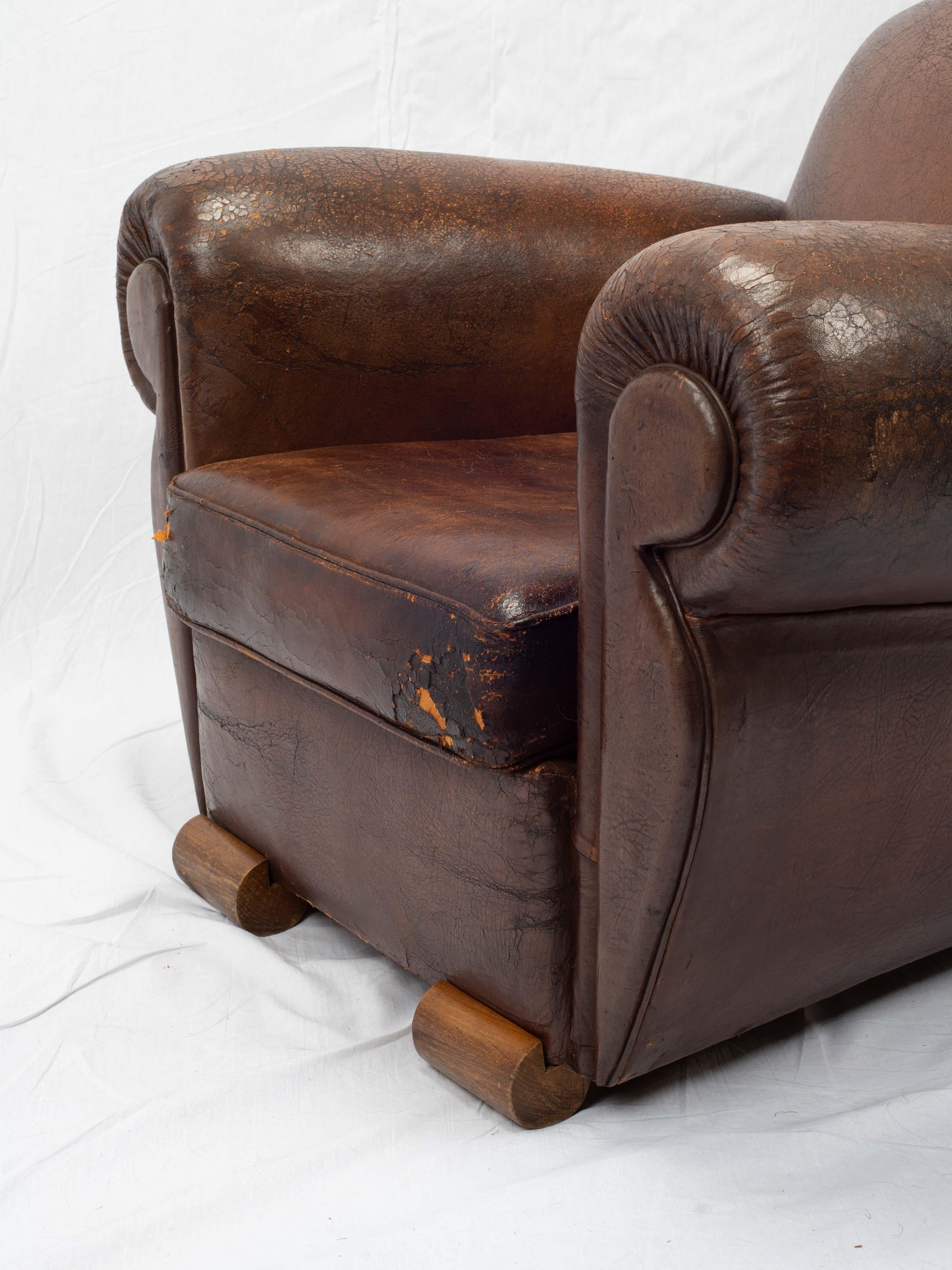 Art Deco French Leather Club Chair For Sale 6