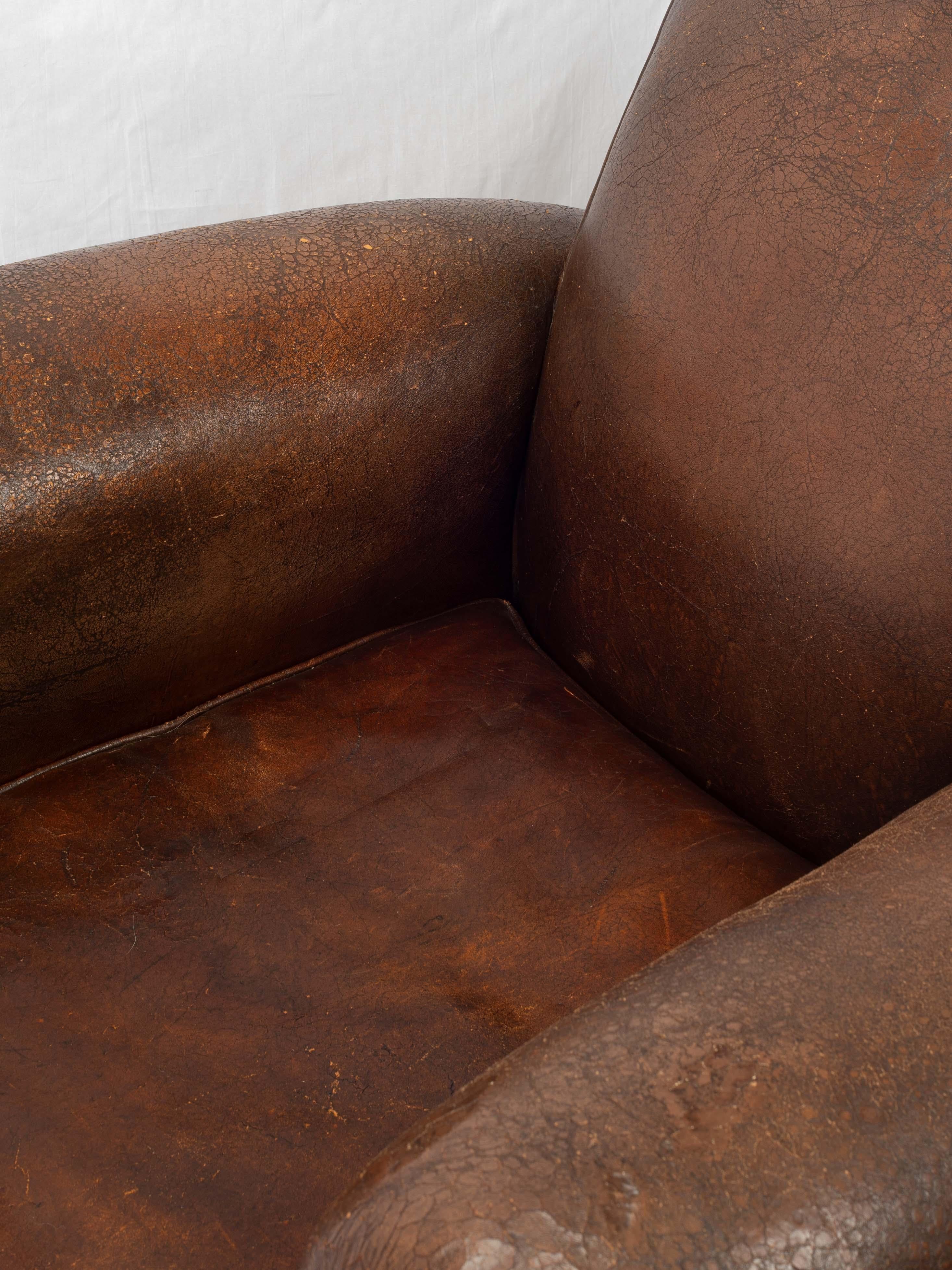 Art Deco French Leather Club Chair For Sale 7