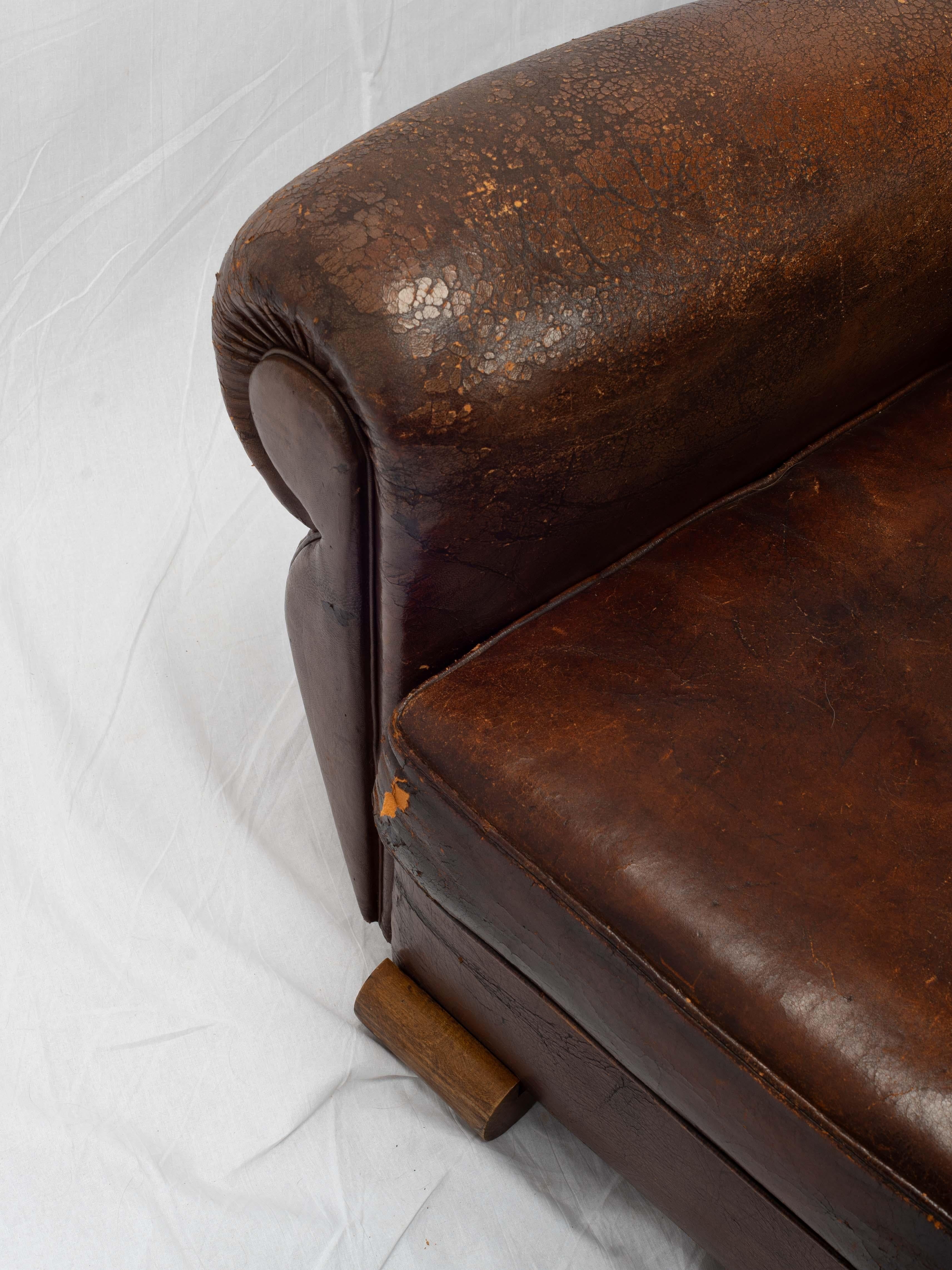 Art Deco French Leather Club Chair For Sale 11
