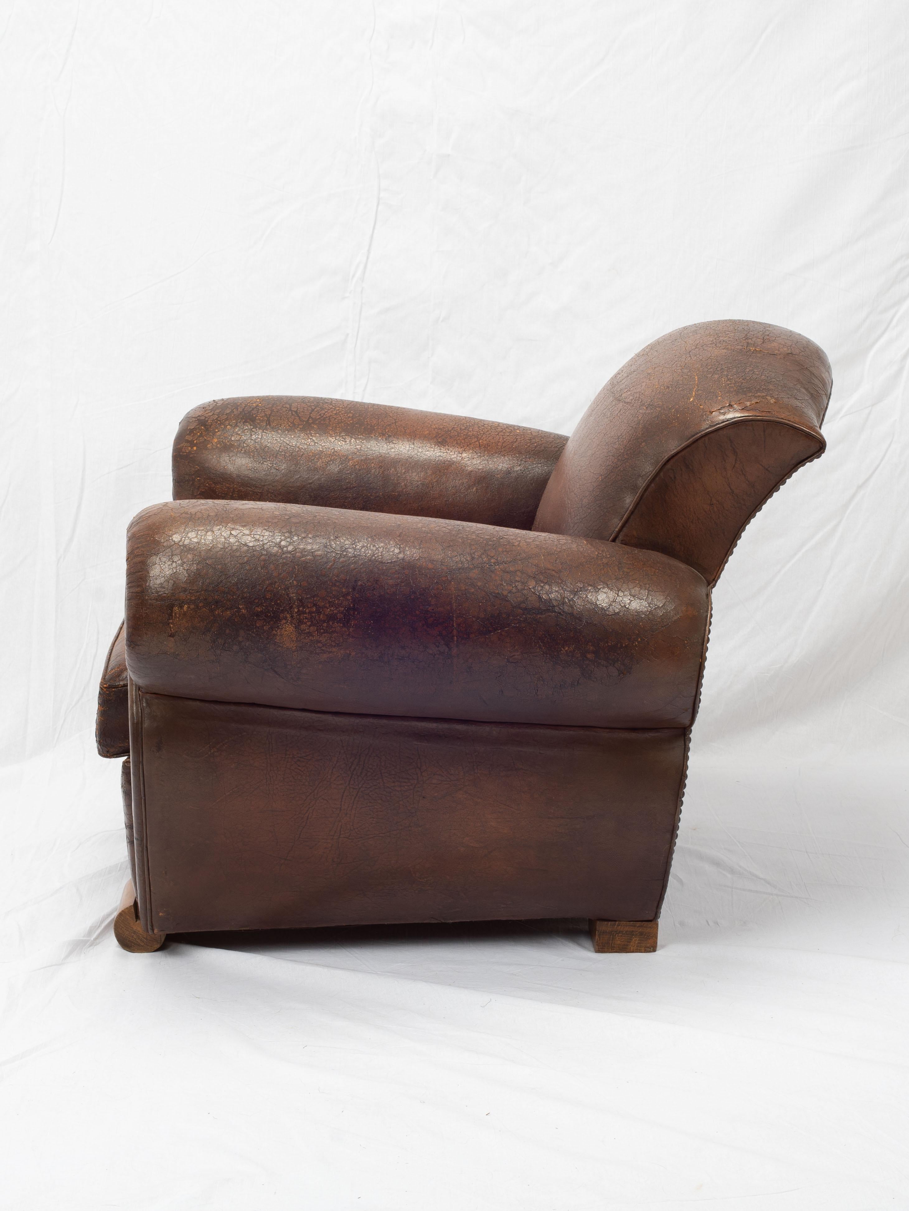 Art Deco French Leather Club Chair For Sale 1