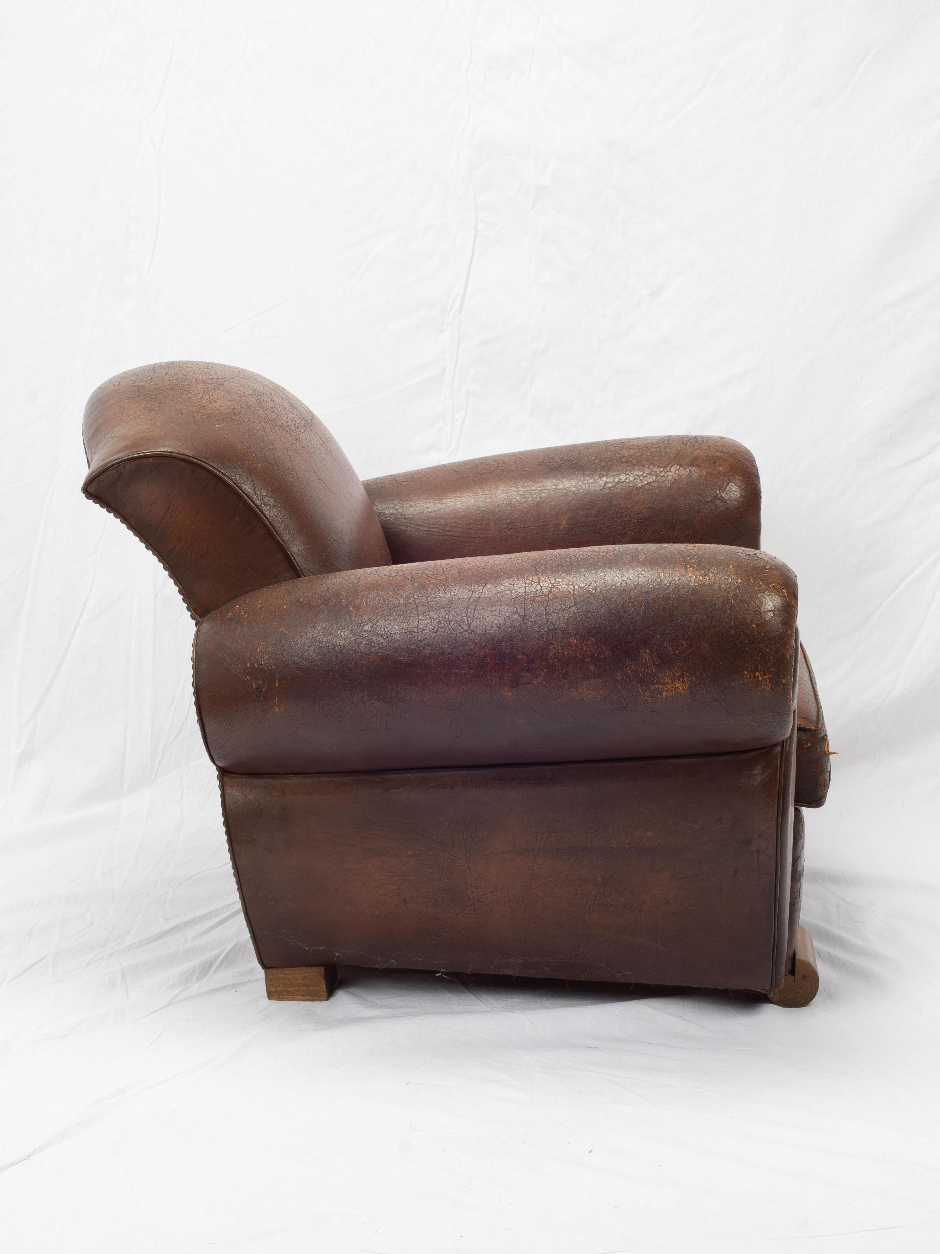 Art Deco French Leather Club Chair For Sale 2