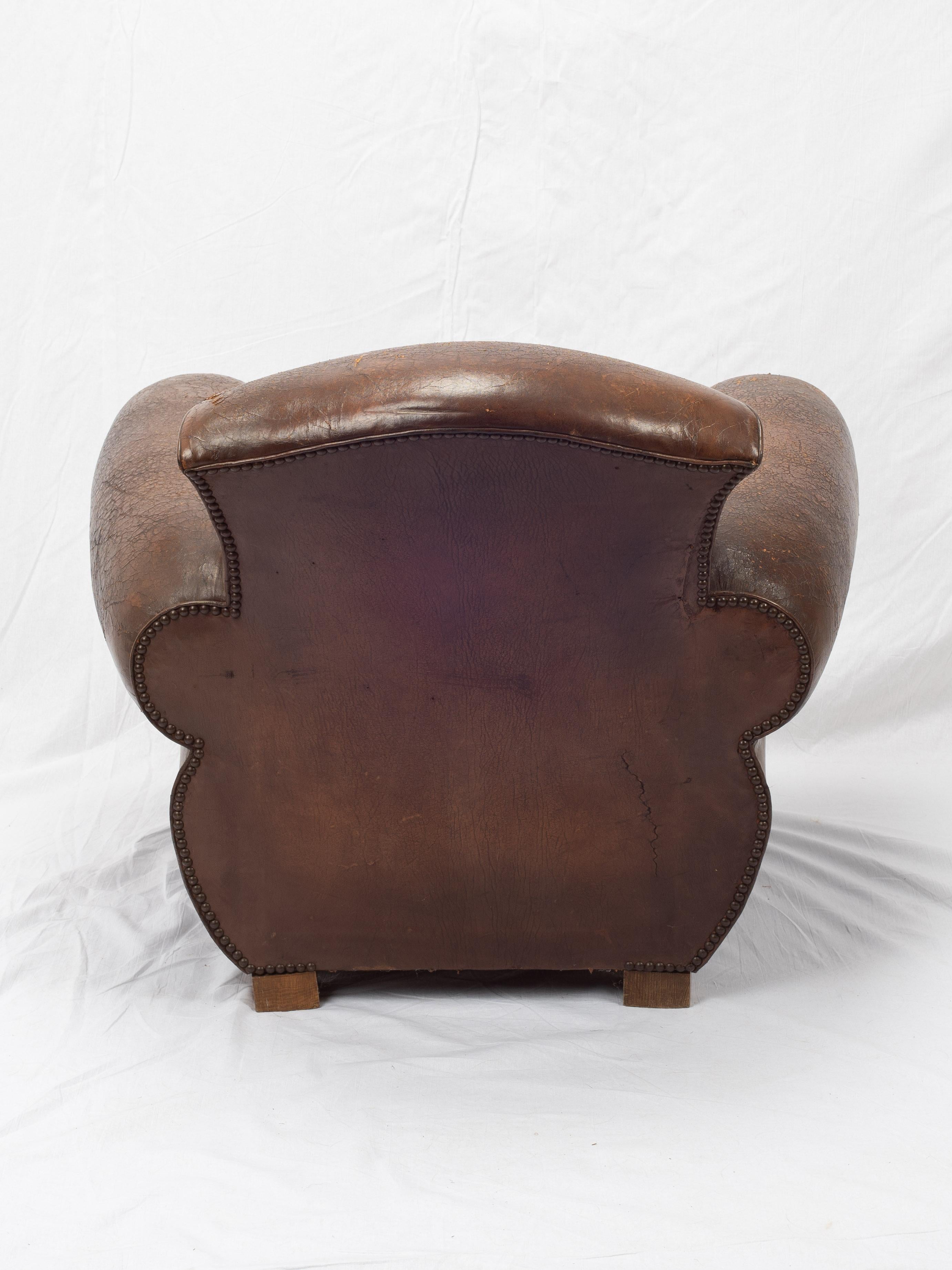 Art Deco French Leather Club Chair For Sale 3