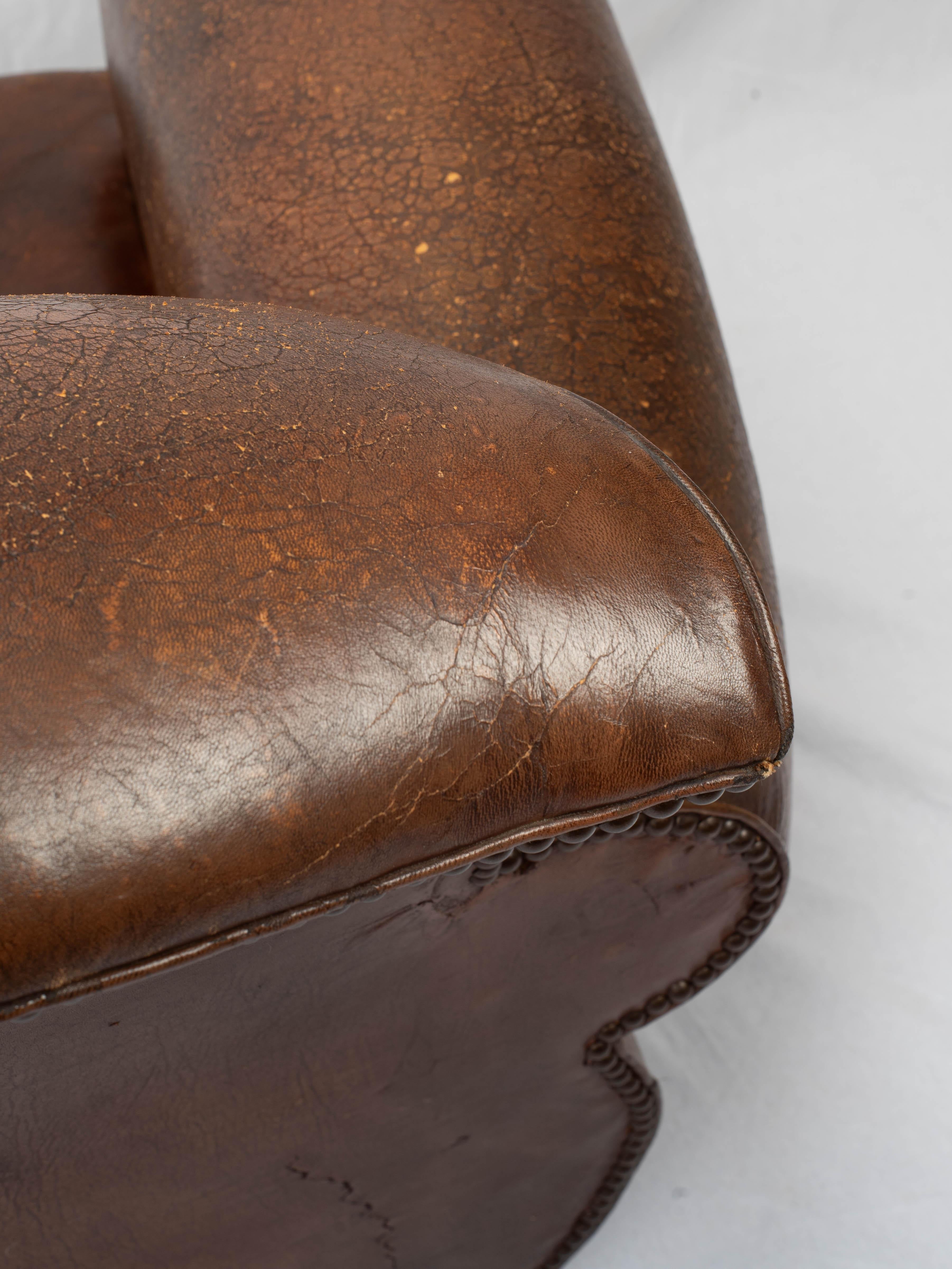 Art Deco French Leather Club Chair For Sale 5