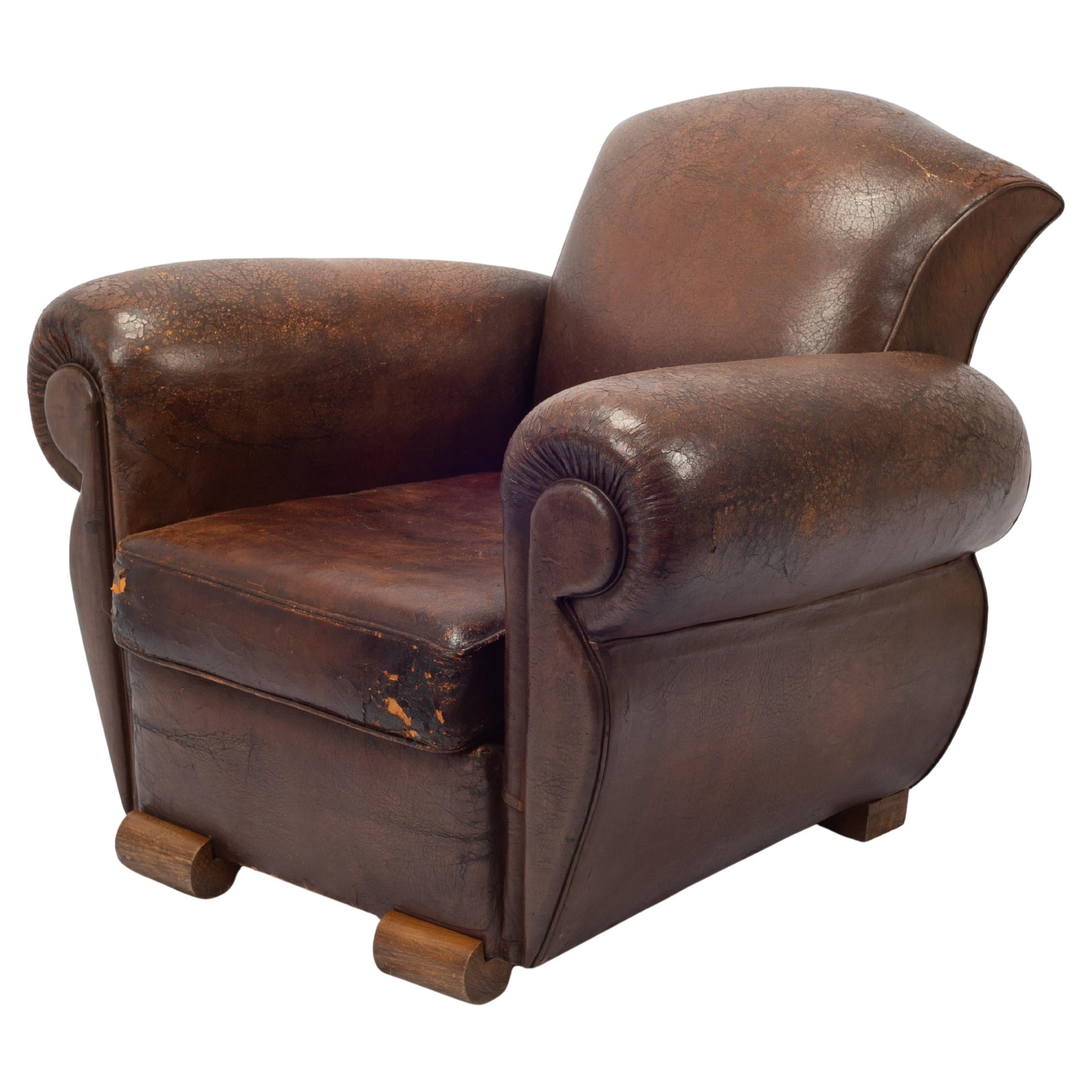 Art Deco French Leather Club Chair