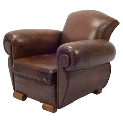 Antique Art Deco French Leather Club Chair