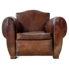 Art Deco French Leather Club Chair