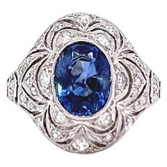 Art Deco French LFG Certificate No Heat Ceylon Sapphire Diamond Platinum Ring