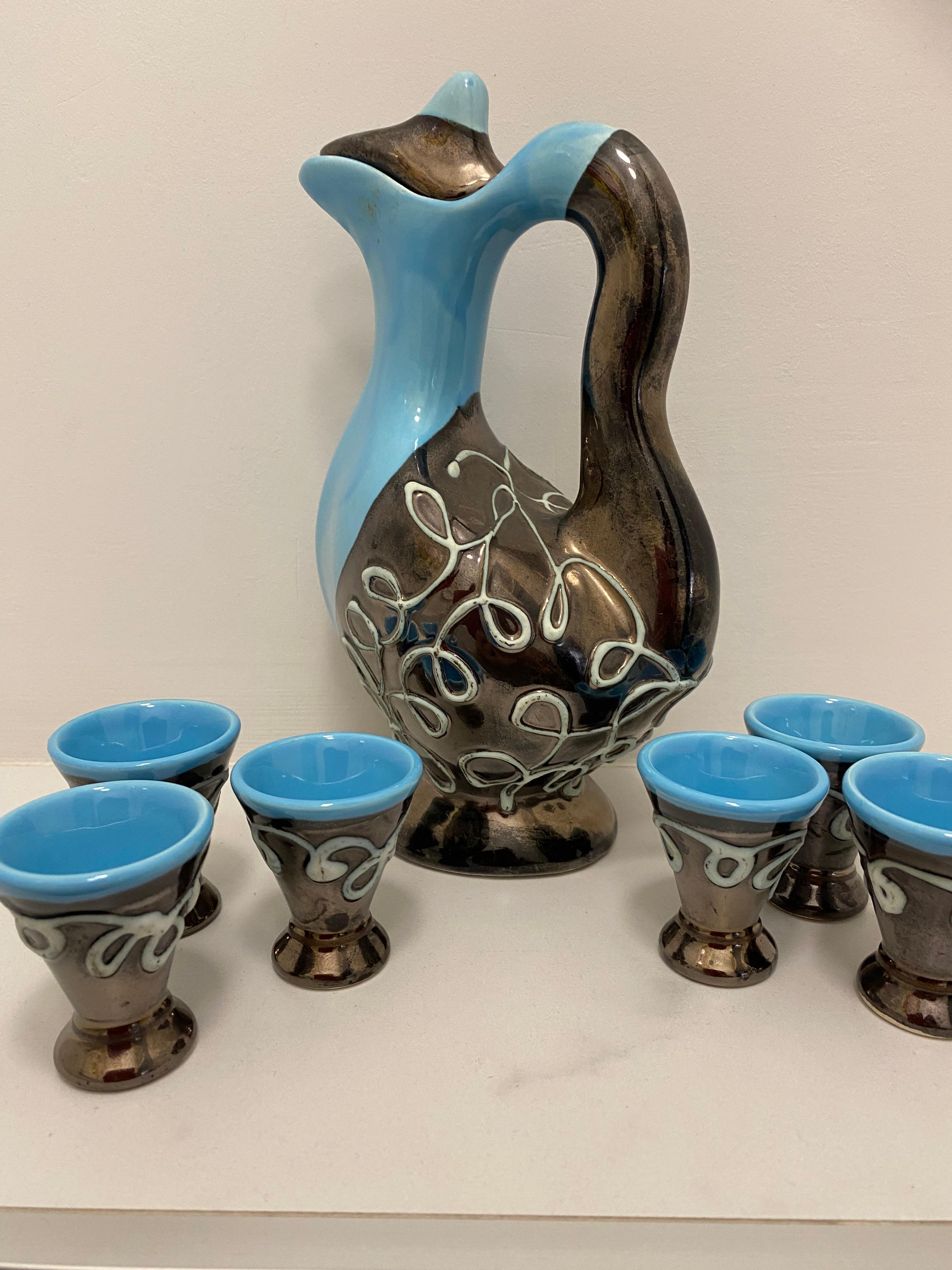 Smaltato Set di liquori francesi Art Déco di Vallauris in vendita