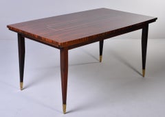 Art Deco French Macassar Dining Table with Tapered Legs and Brass Feet