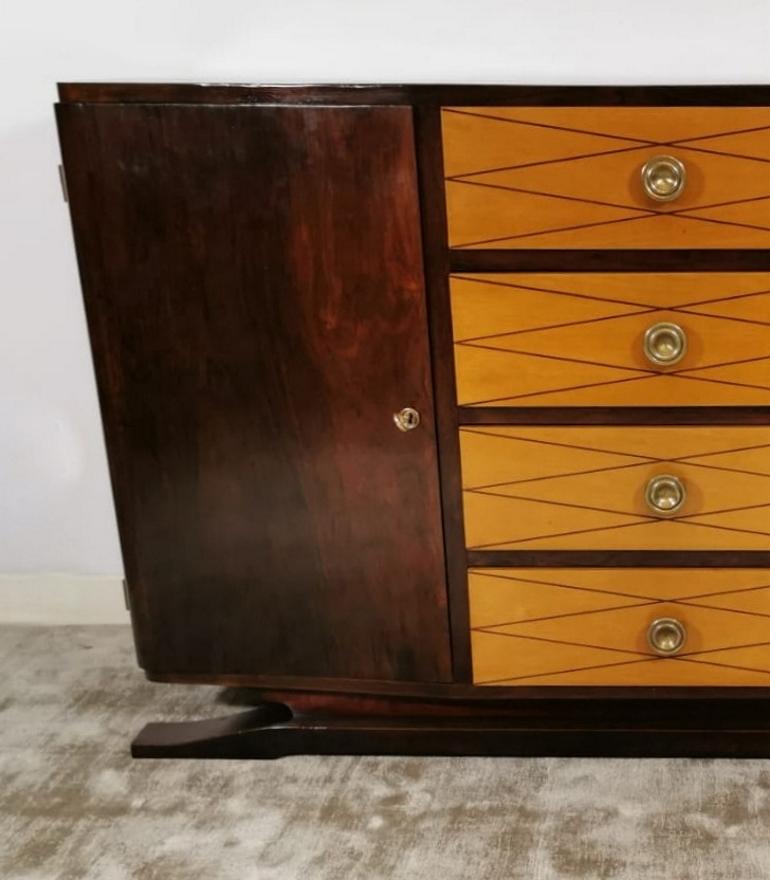 Art Deco French Mahogany and Birch Sideboard, 1920 In Good Condition In Prato, Tuscany