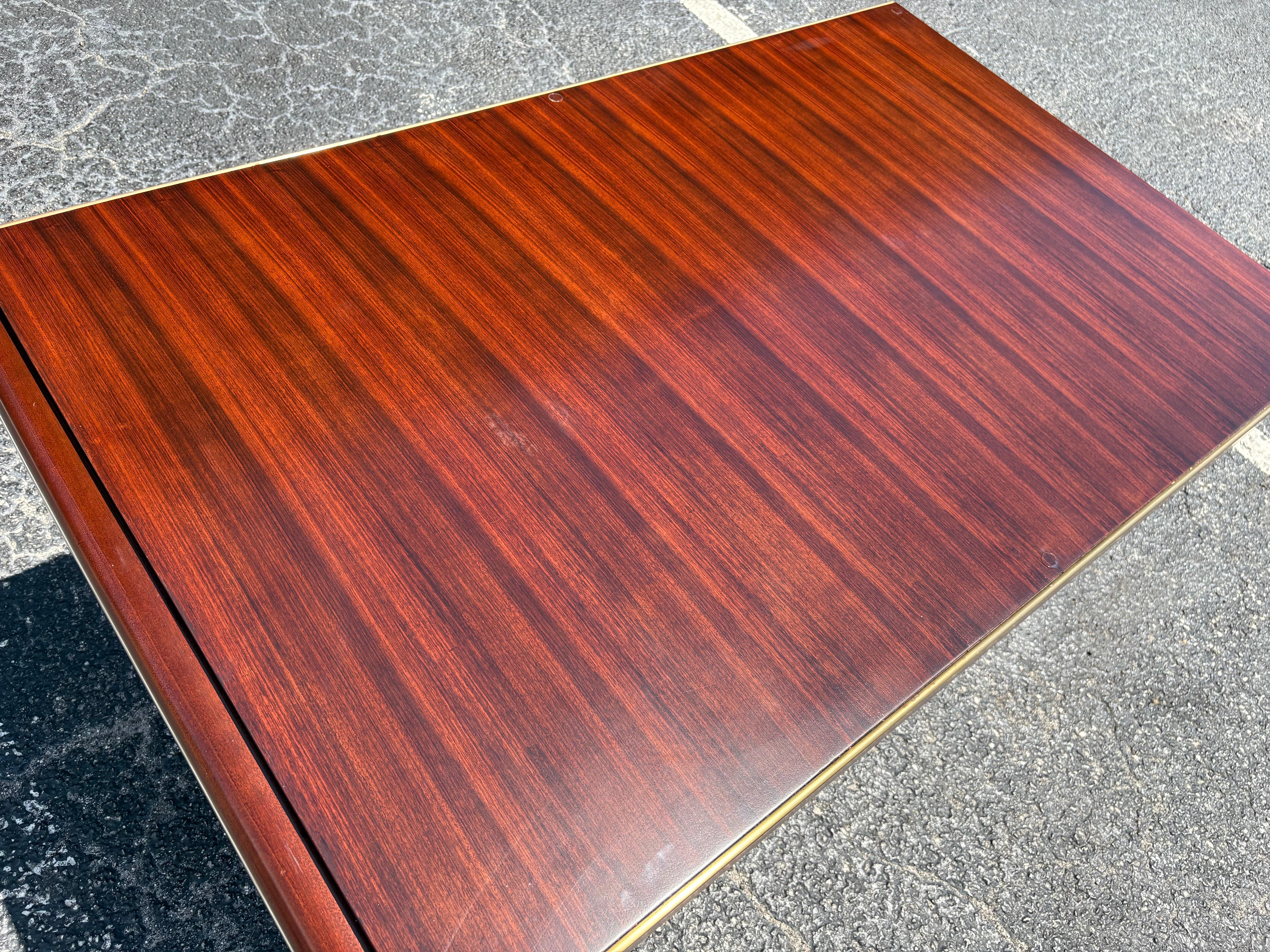 Brass Art Deco French Mahogany Dining / Library Table For Sale