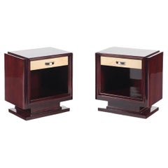 Art Deco French Mahogany Goatskin Nighstands, 1930s