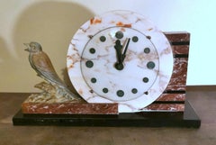Art Deco French Marble Clock And Bronzed Metal Bird