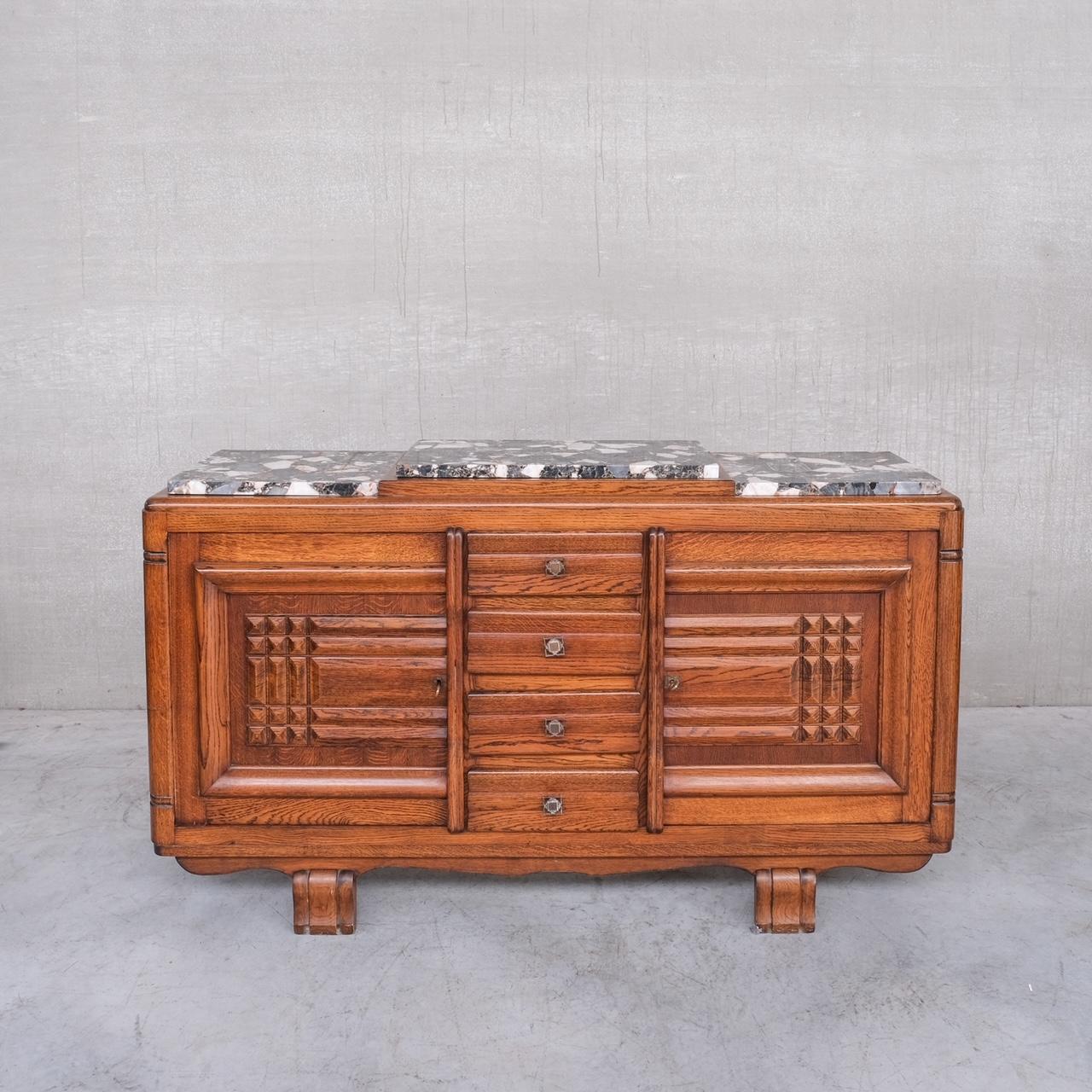 Mid-Century Modern Art Deco French Marble Credenza or Sideboard For Sale
