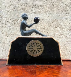Art Deco French Marble Desk Clock, circa 1920s by Pronost Freres
