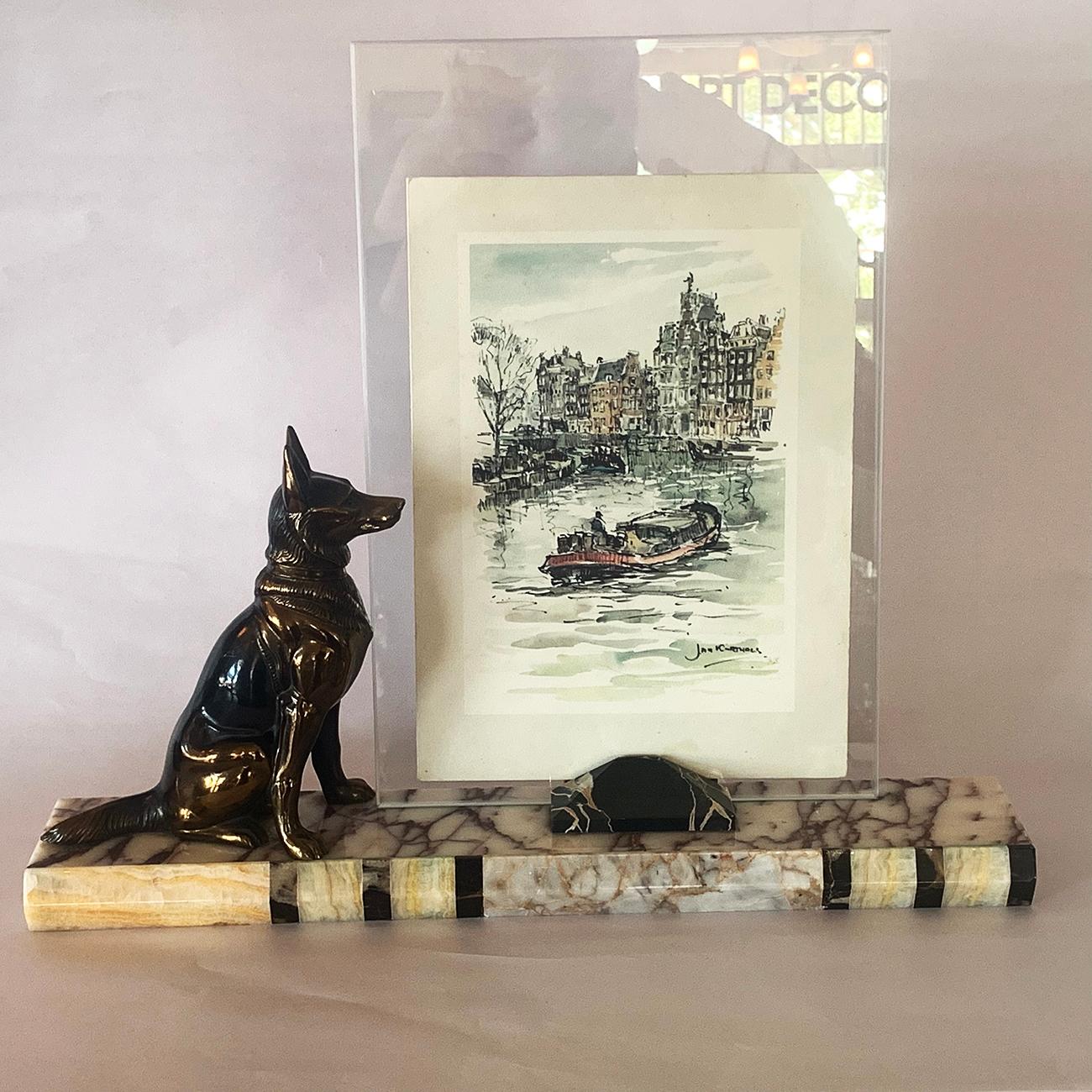 Art Deco French Marble Photo Picture Frame with Alsatian Dog In Good Condition In Daylesford, Victoria