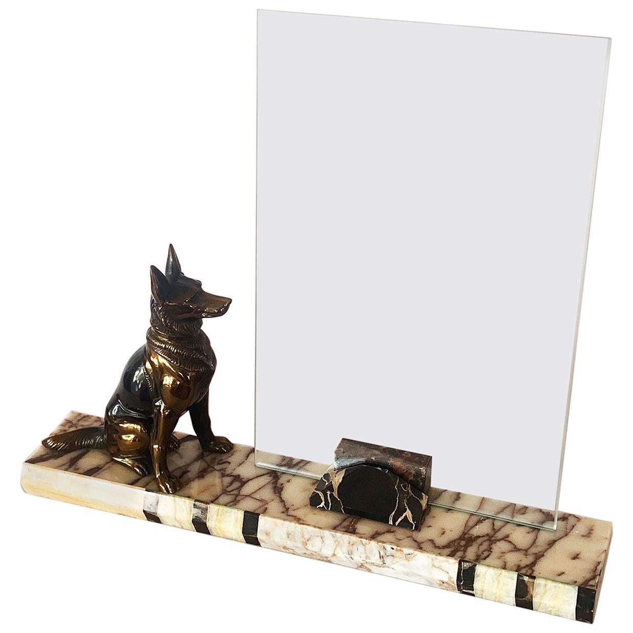 Art Deco French Marble Photo Picture Frame with Alsatian Dog