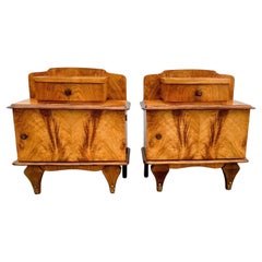 Art Deco French Matching Pair of Walnut Bedside Cabinet, Night Stands, C1930