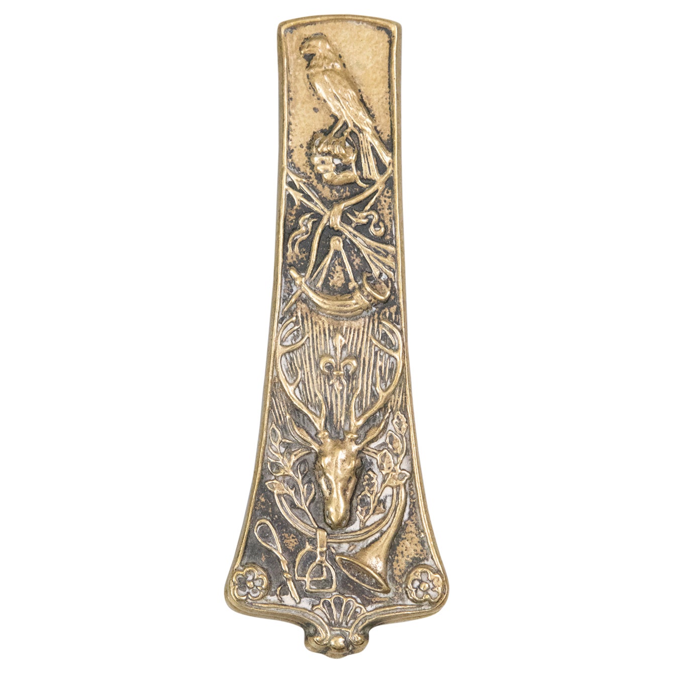 Art Deco French Max Leverrier Bronze Hunting Scene Desk Paper Clip, circa 1930 For Sale