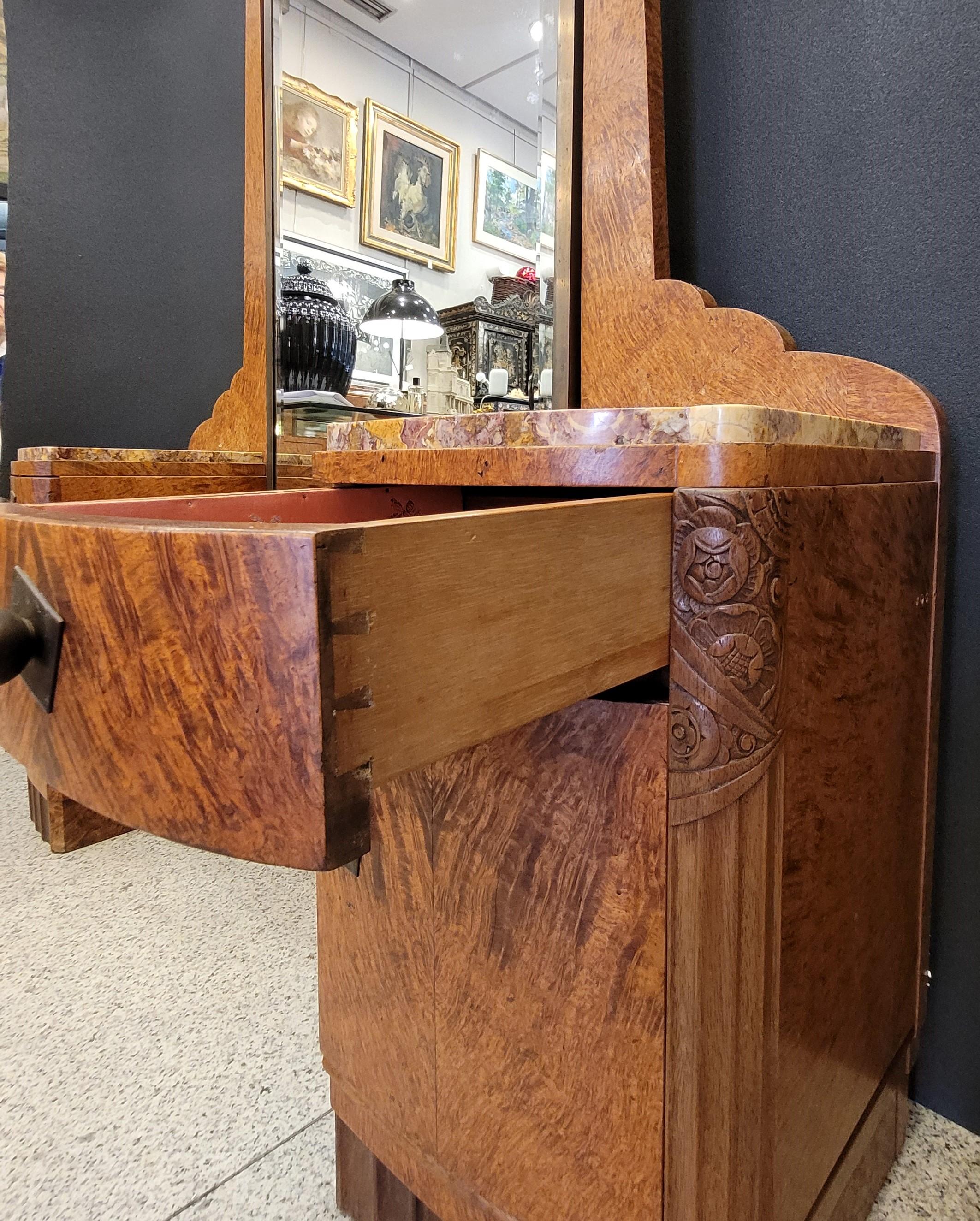 Art Deco French Mercier Fréres Dressing Table, Vanity Table, Wood Marble 8
