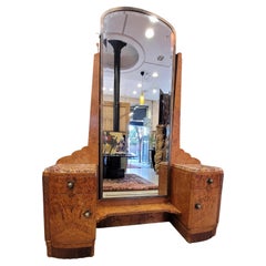 Used Art Deco French Mercier Fréres Dressing Table, Vanity Table, Wood Marble