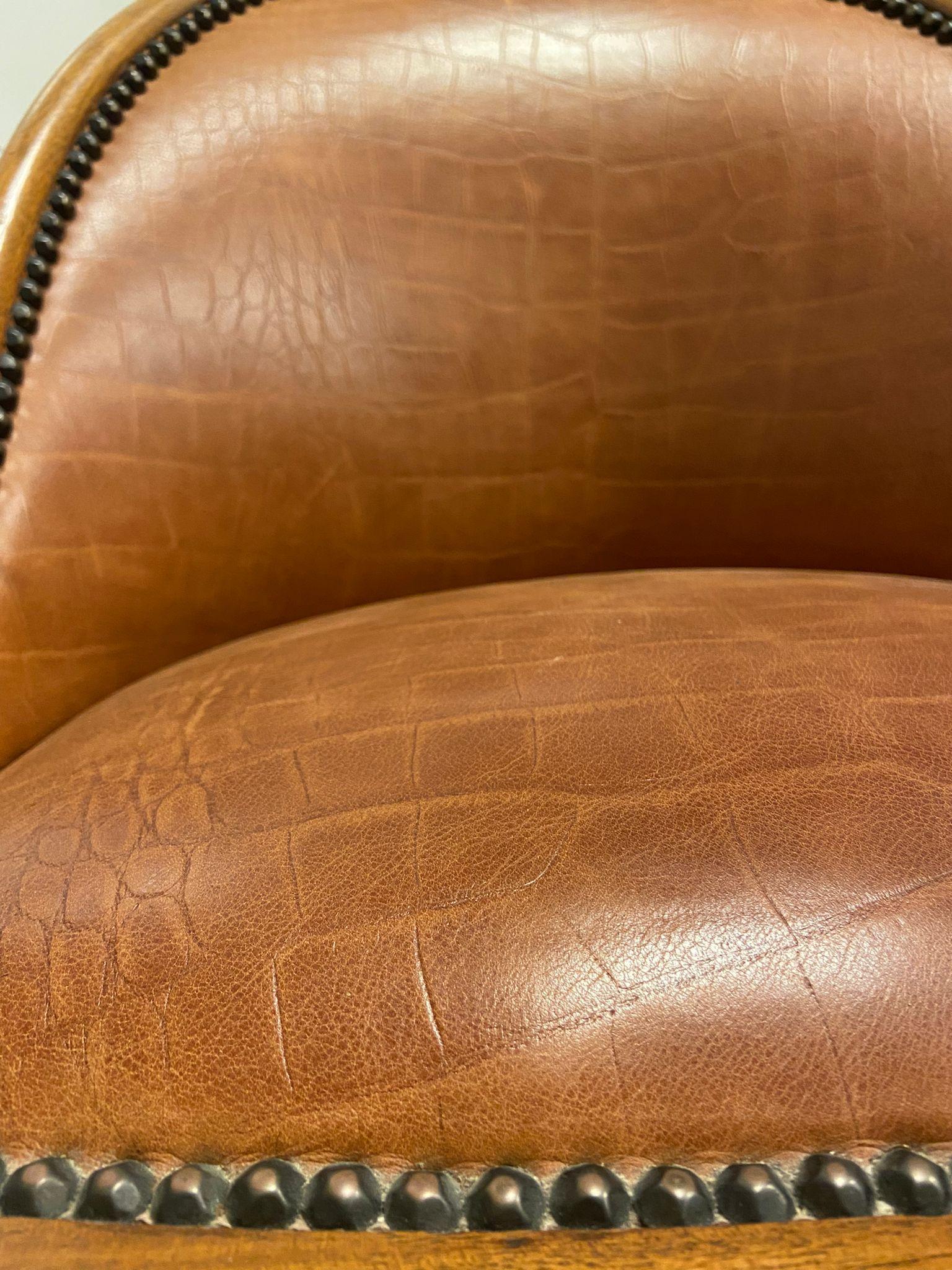 Art Deco French Mercier Frères Set of 6 Chairs Wood, Cognac Colour Leather 13
