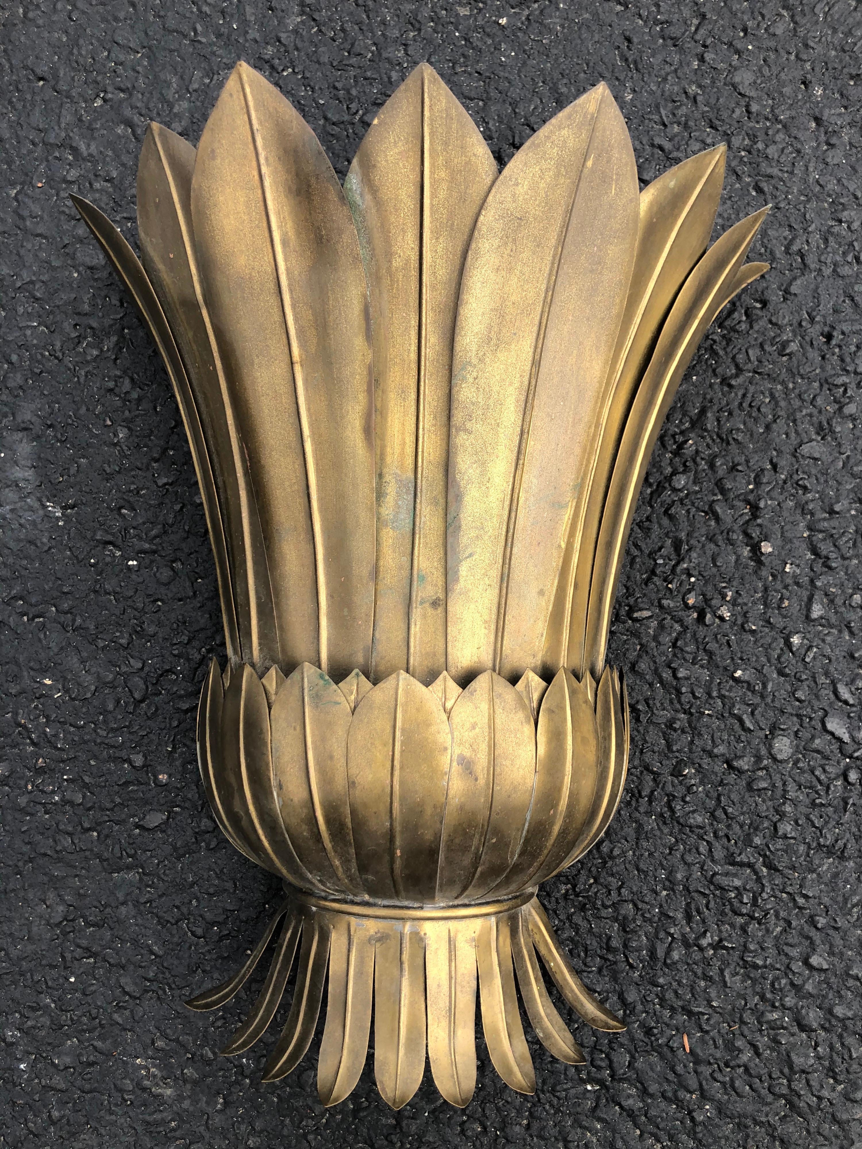 Mid-20th Century Art Deco French Metal Flower Leaf Wall Sconce For Sale