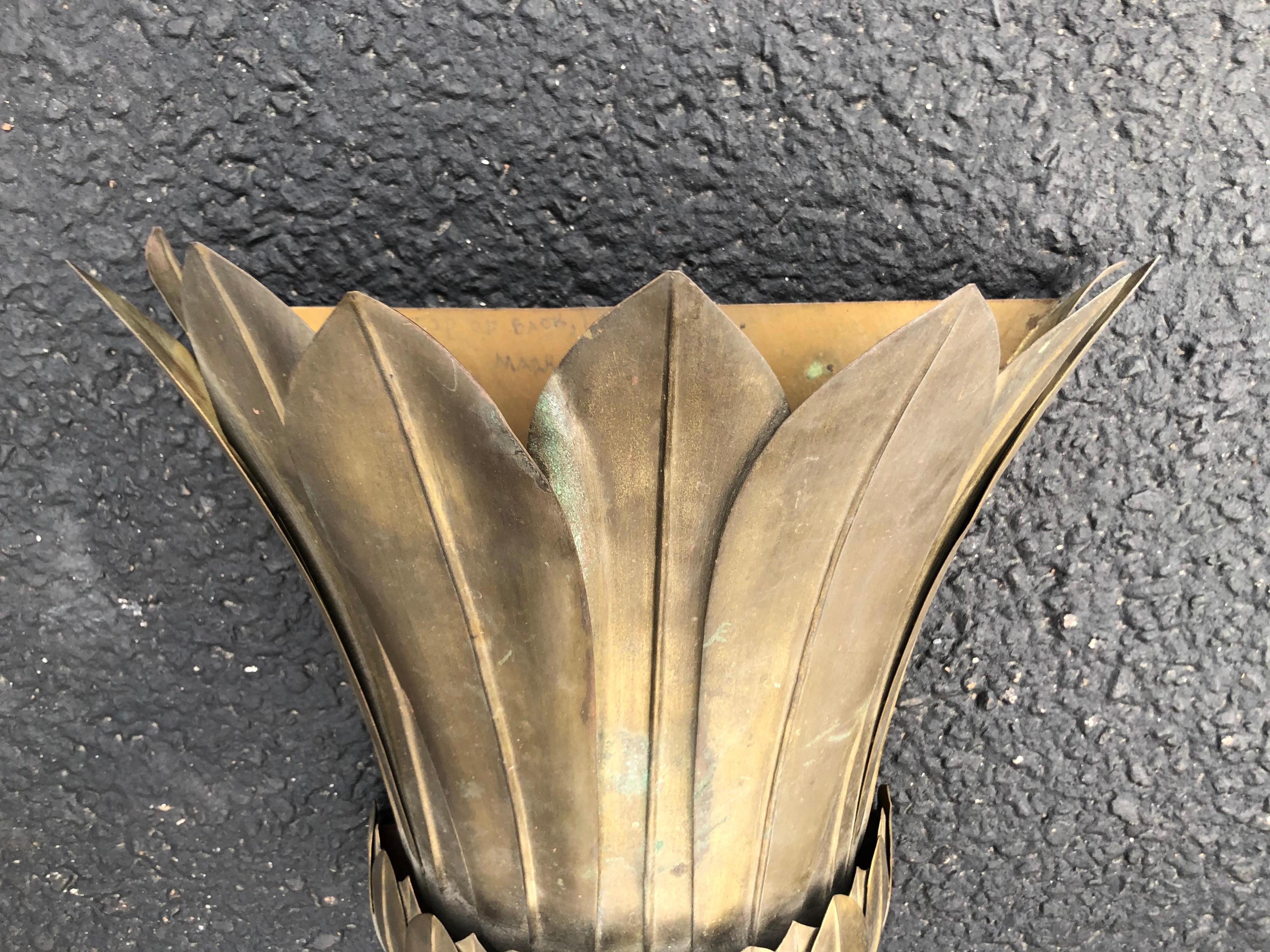 Art Deco French Metal Flower Leaf Wall Sconce For Sale 3