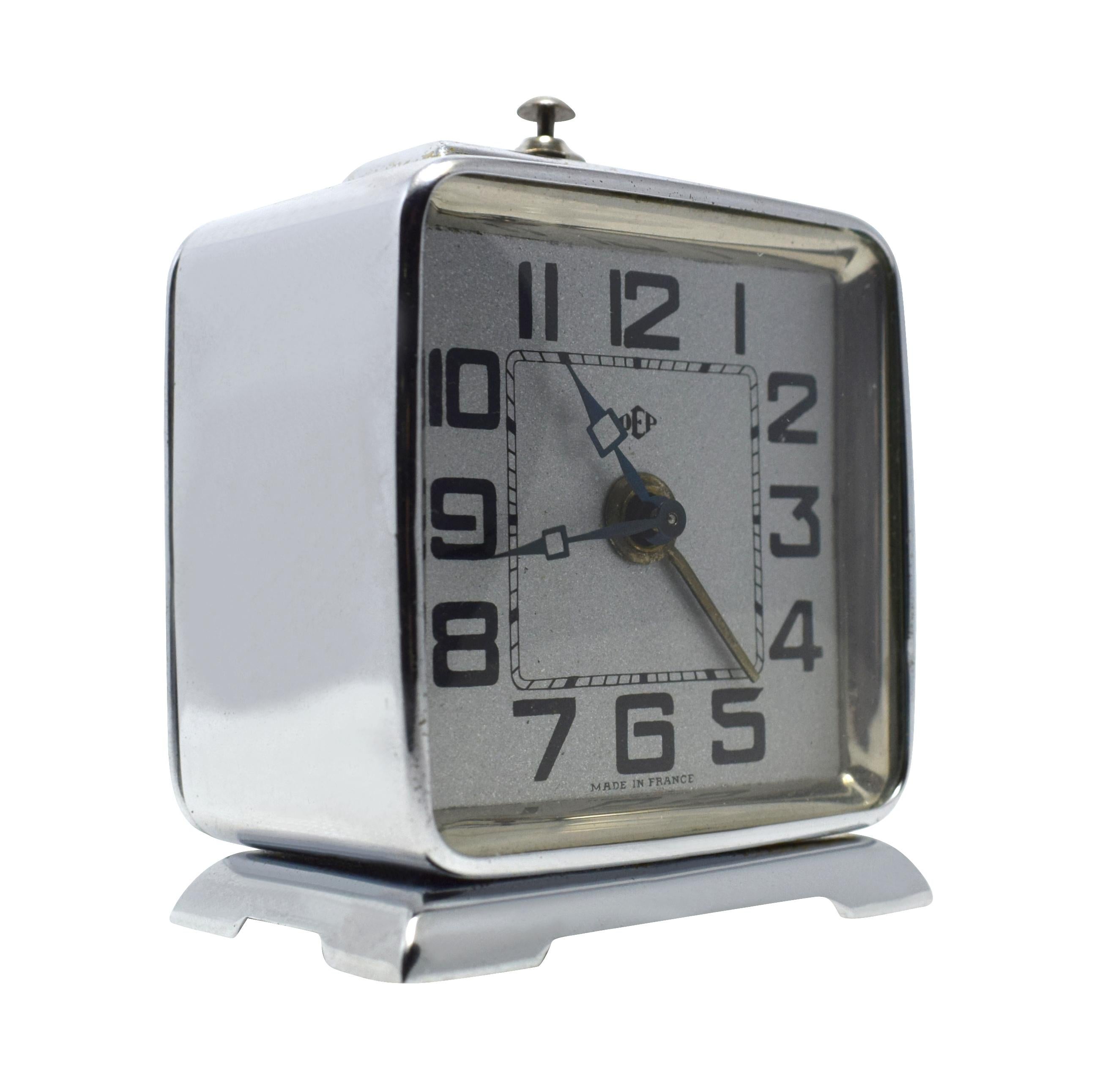 Art Deco French Miniature Alarm Clock by Dep, circa 1930 In Good Condition In Devon, England