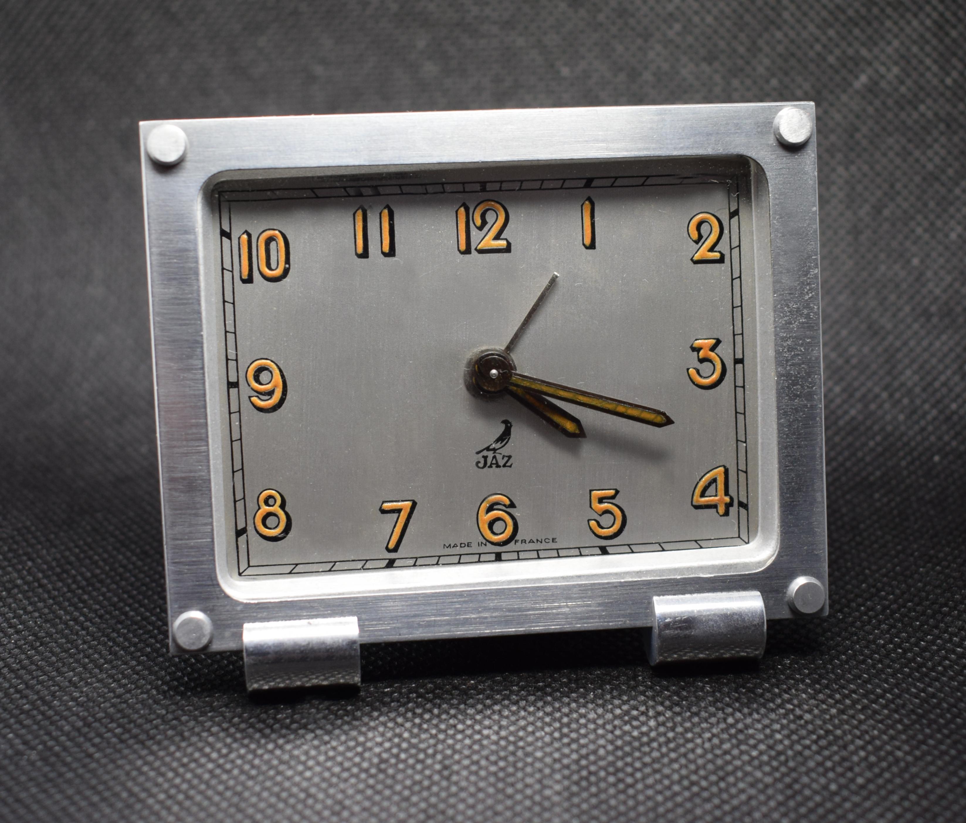 Art Deco French Miniature Alarm Clock by JAZ, circa 1930 In Good Condition In Devon, England