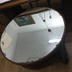 Art Deco French Mirror and Wood Round Side Table circa 1930