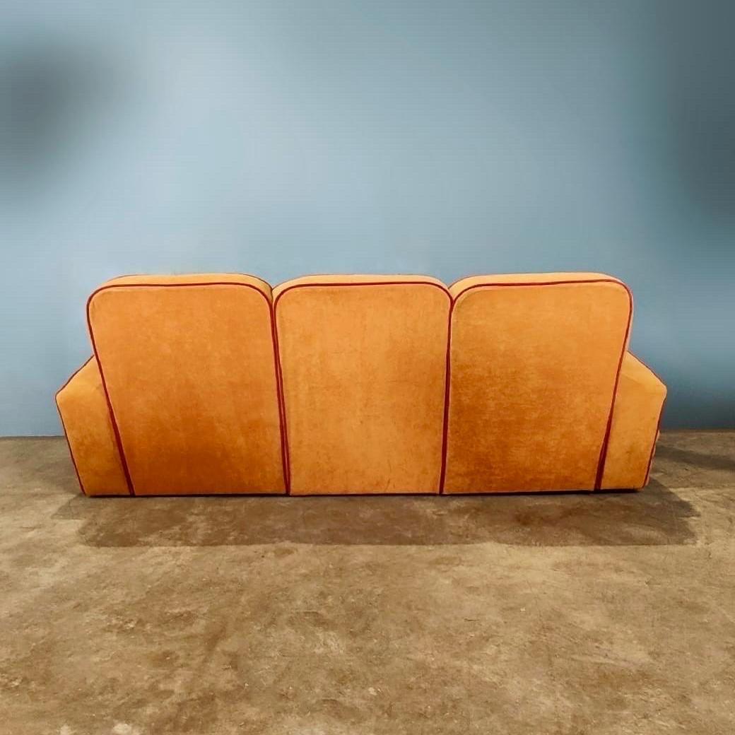 Mid-20th Century Art Deco French Modular Airborne Sofa & Armchair Orange Velvet Mid Century For Sale