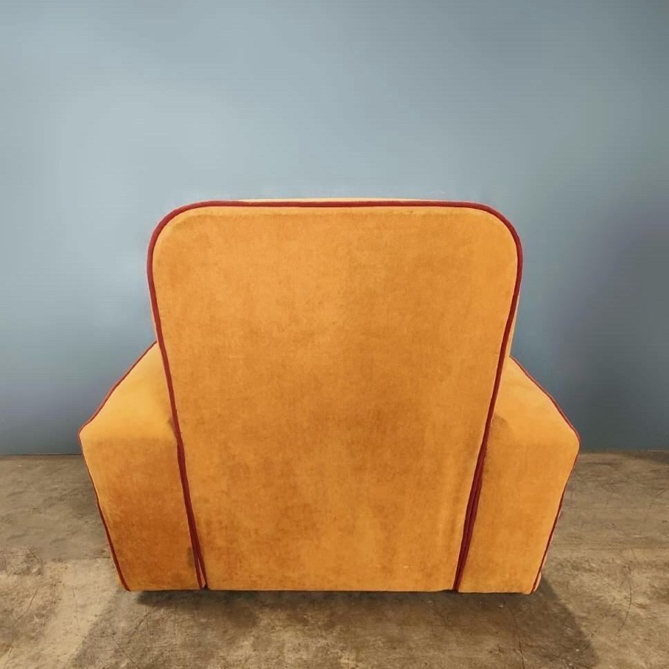 Art Deco French Modular Airborne Sofa & Armchair Orange Velvet Mid Century For Sale 3