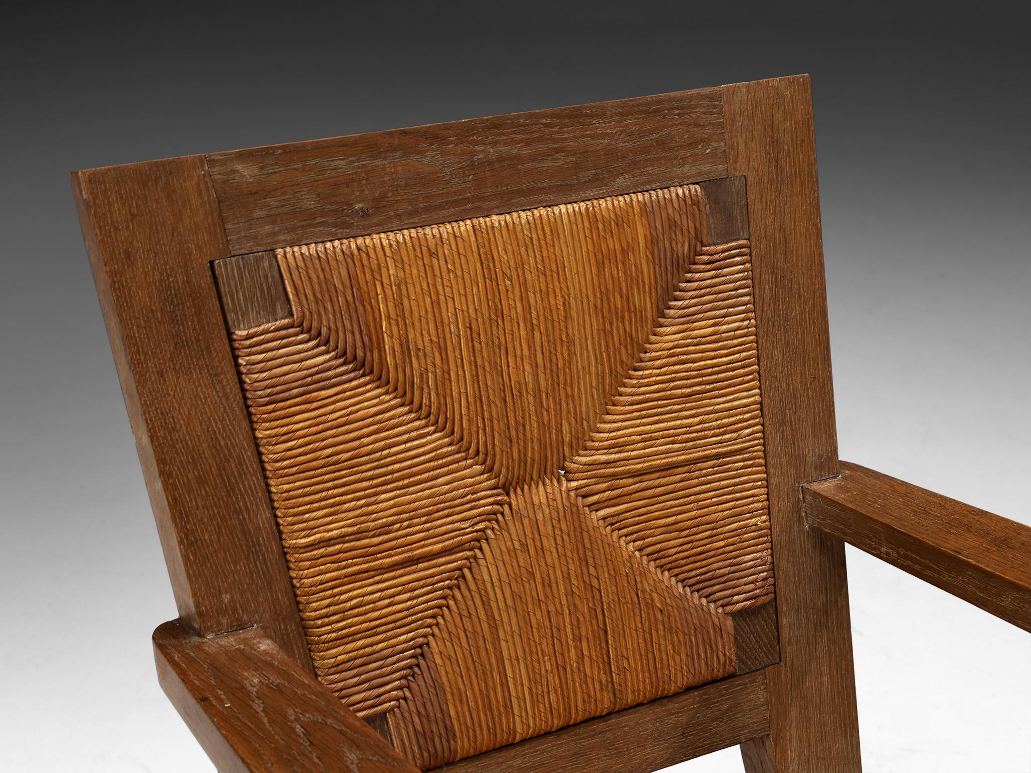 Art déco Fauteuils monumentaux français Art Déco en chêne et jonc en vente
