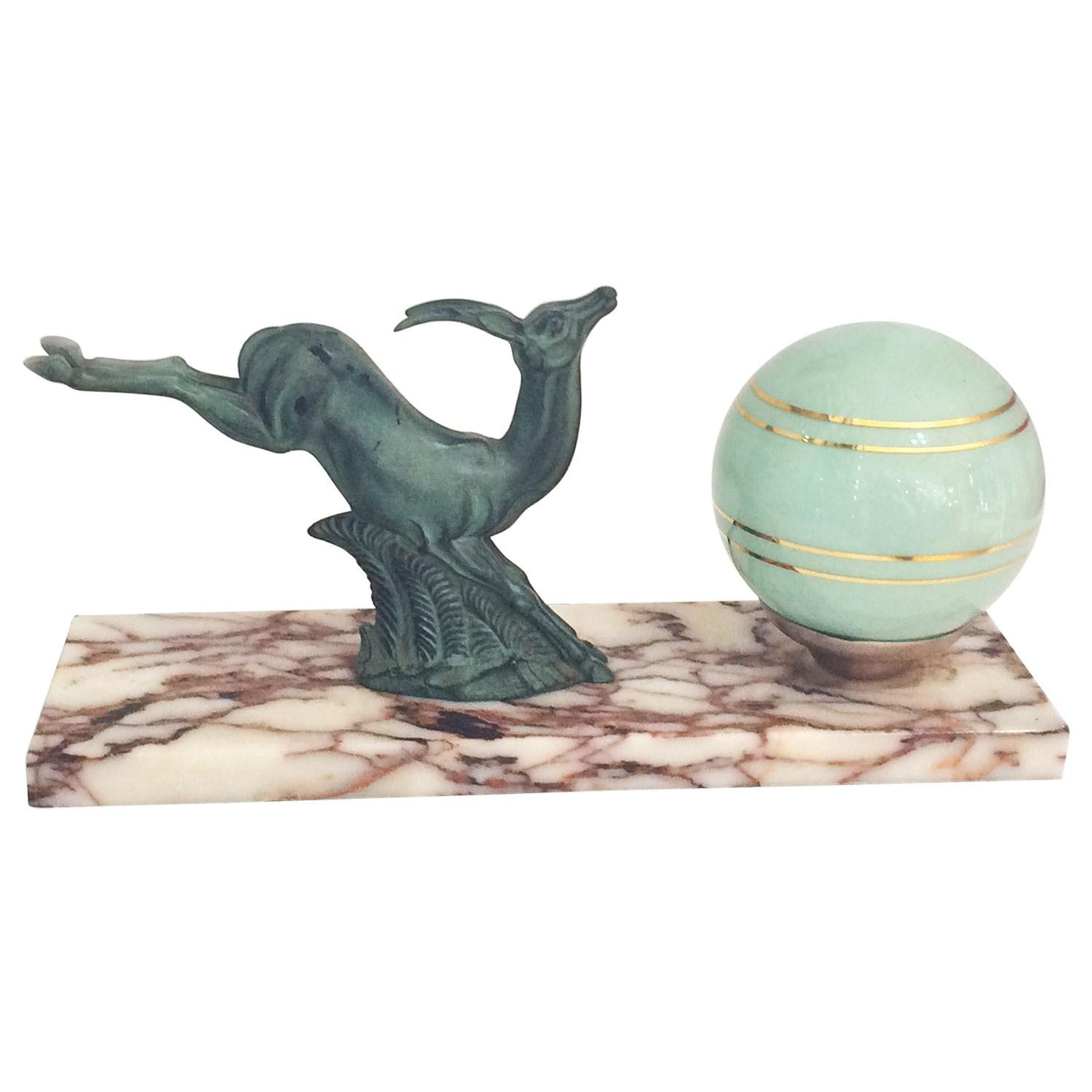 Art Deco French Mood Lamp with a Leaping Gazelle or Deer