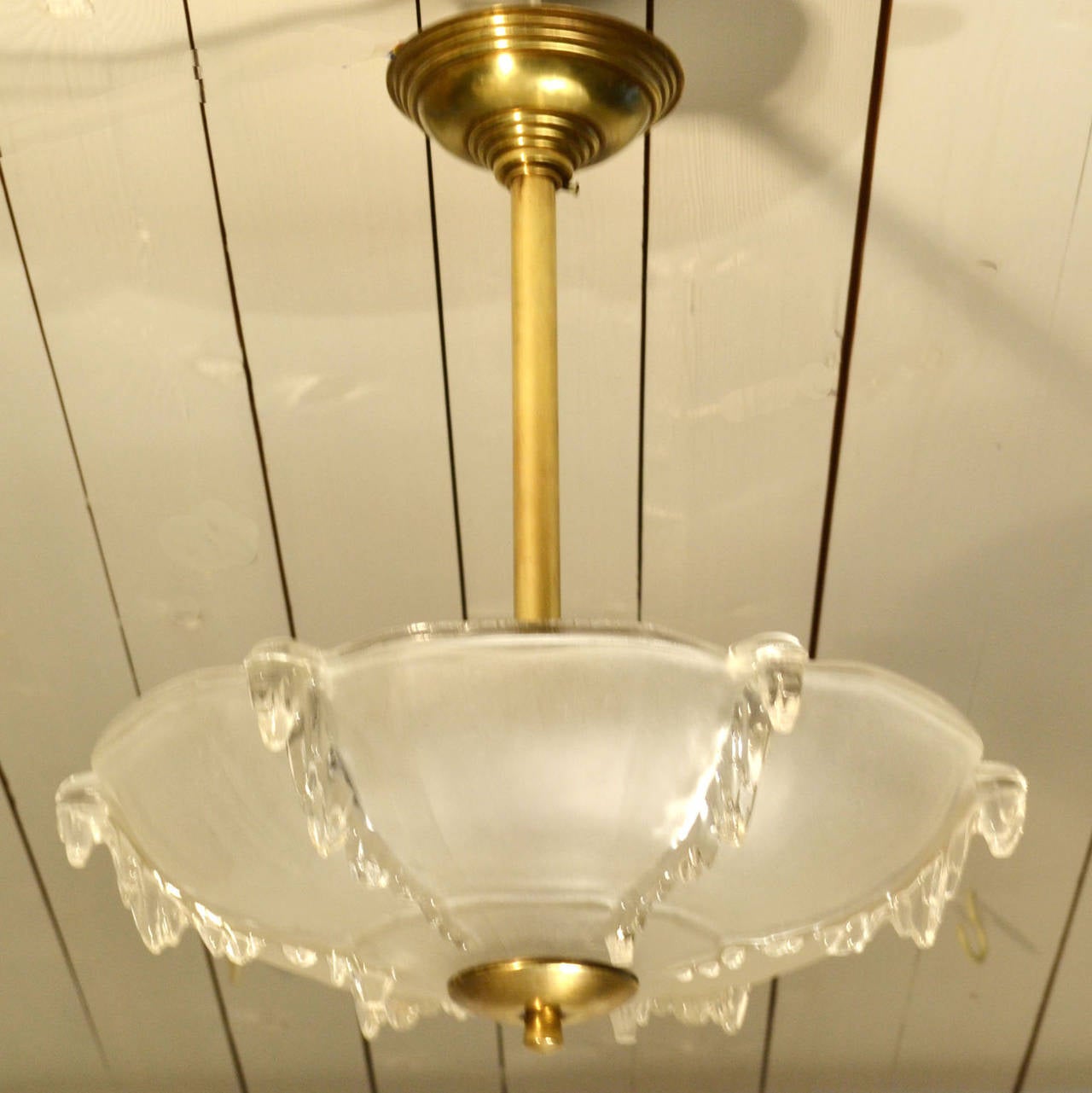 Art Deco French Glass Flush Mount Pendant Lamp In Excellent Condition In London, GB