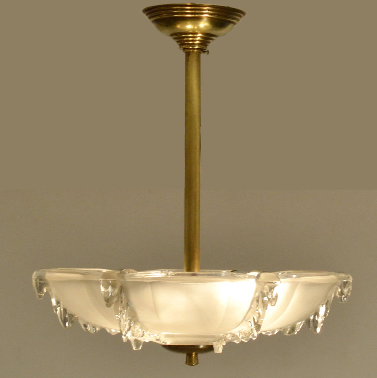 Early 20th Century Art Deco French Glass Flush Mount Pendant Lamp