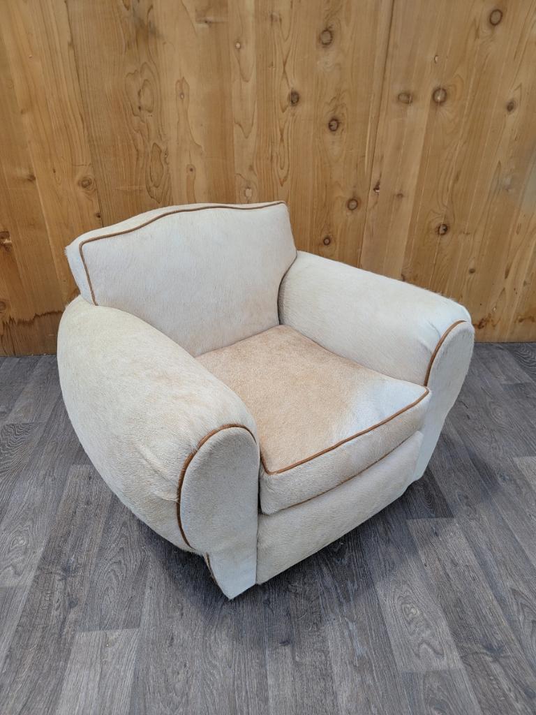 Art Deco French Mustache Back Club Chair Newly Upholstered In Brazilian Cowhide 2