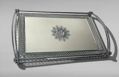 Art Deco French Nickel-Plated Metal Tray With Cut And Etched Mirror Surface