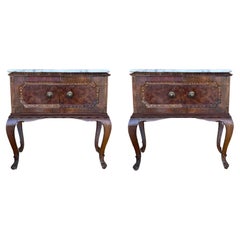 Mesillas de noche art déco francesas con puertas y tapa de mármol, Años 30, Lote de 2