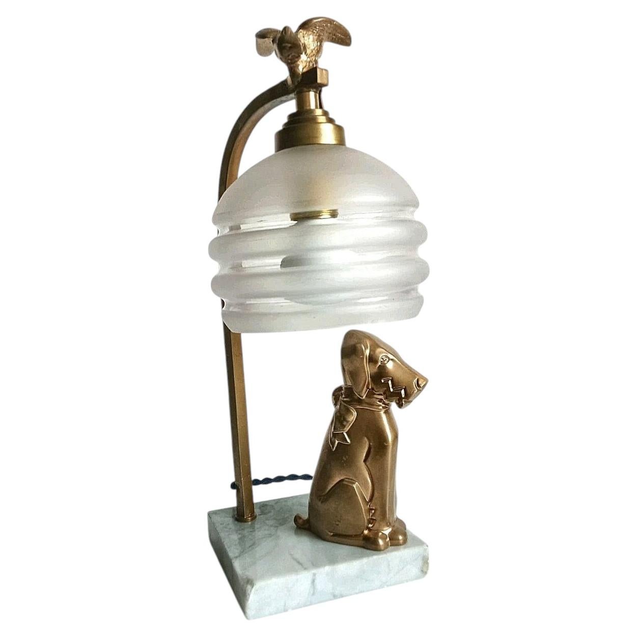 Art Deco French Novelty Dog & Parrot Table Lamp, France, c1935