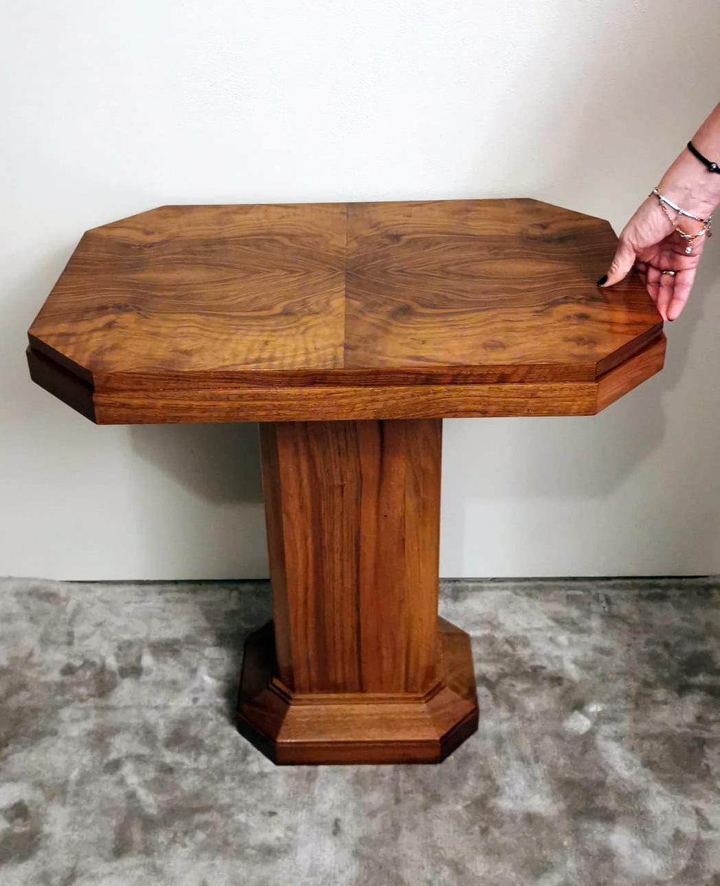 Art Deco French Octagonal Occasional Coffee Table in Light European Walnut 13