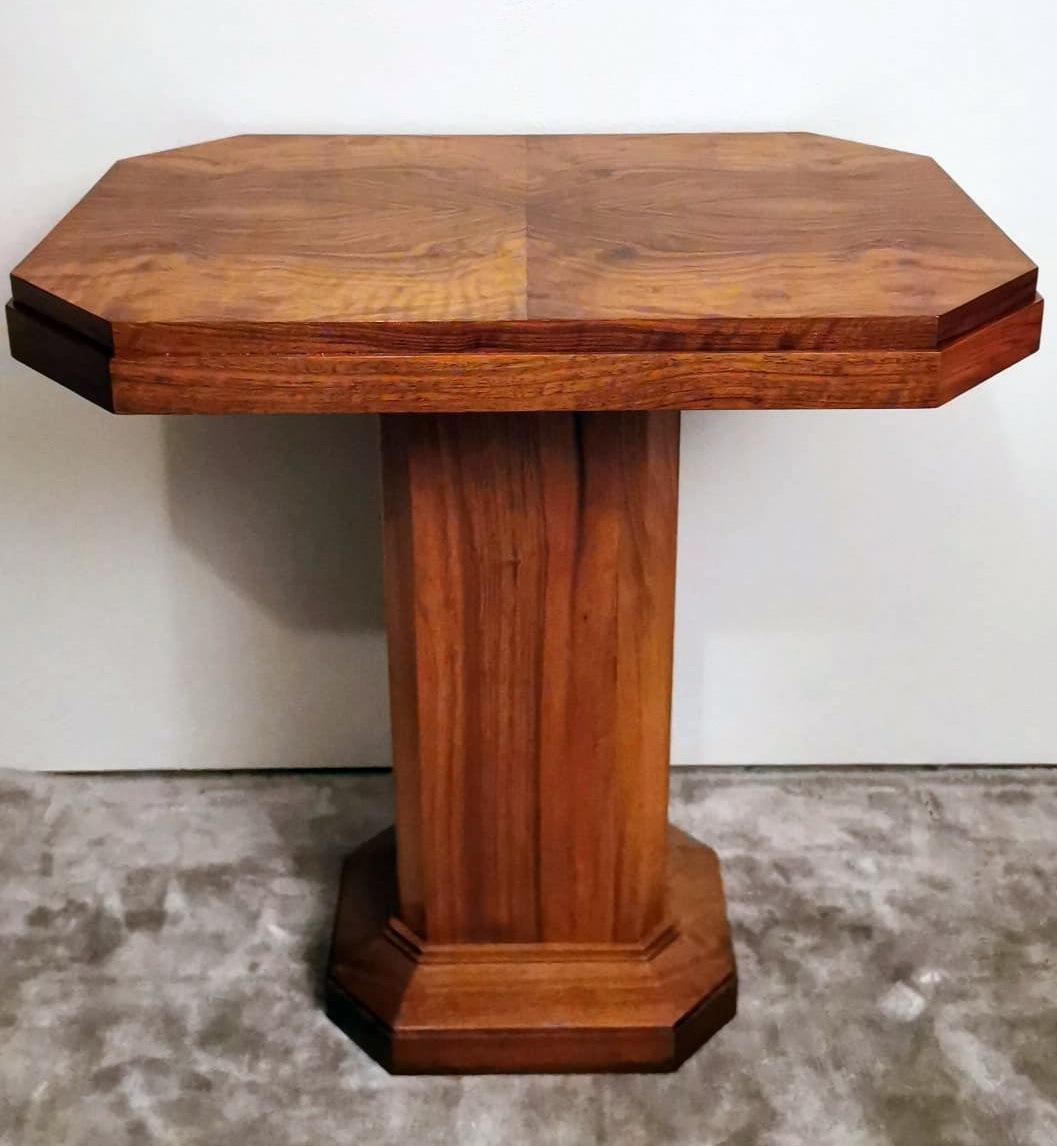 Polished Art Deco French Octagonal Occasional Coffee Table in Light European Walnut