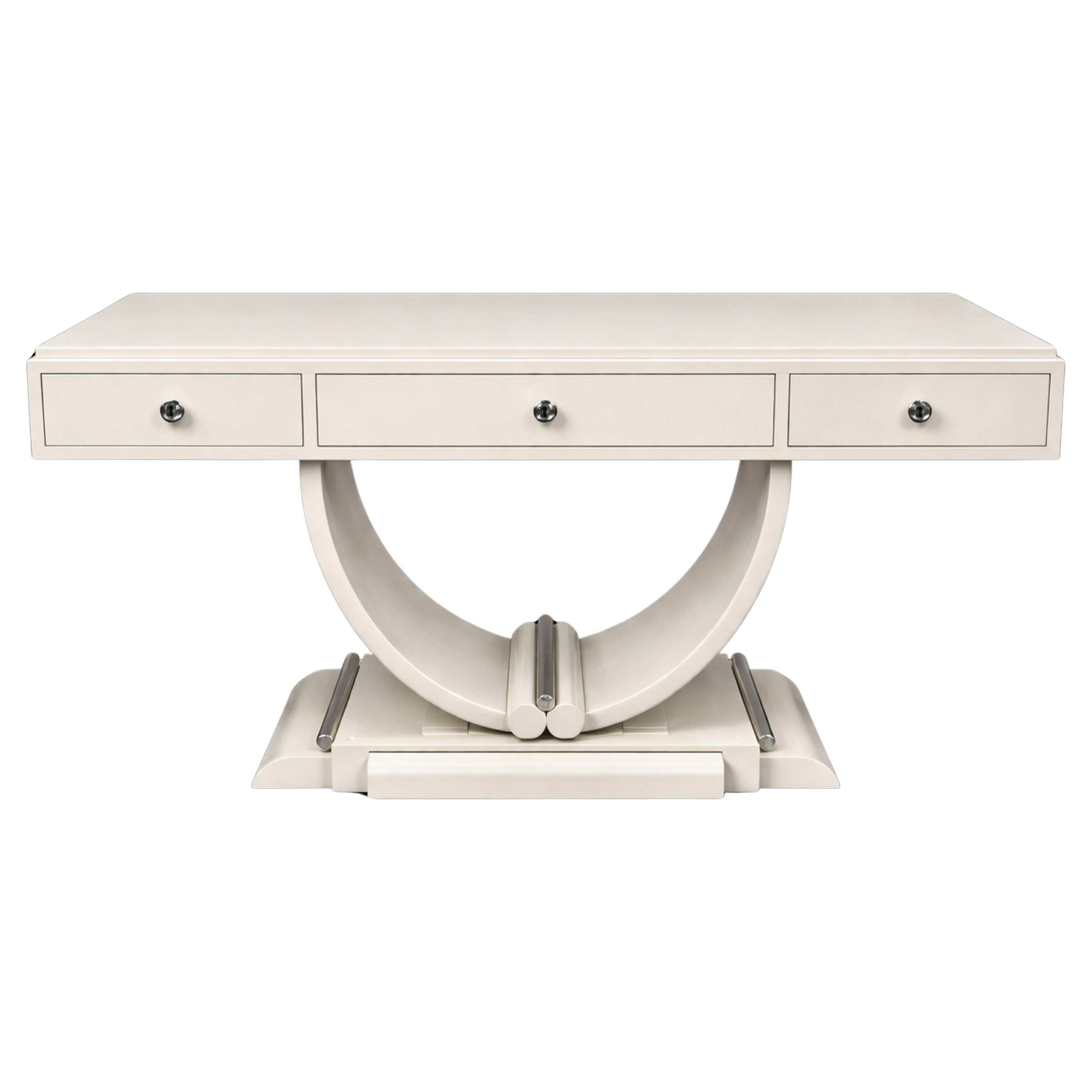 Art Deco French Off White Lacquer Writing Desk, 20th Century For Sale