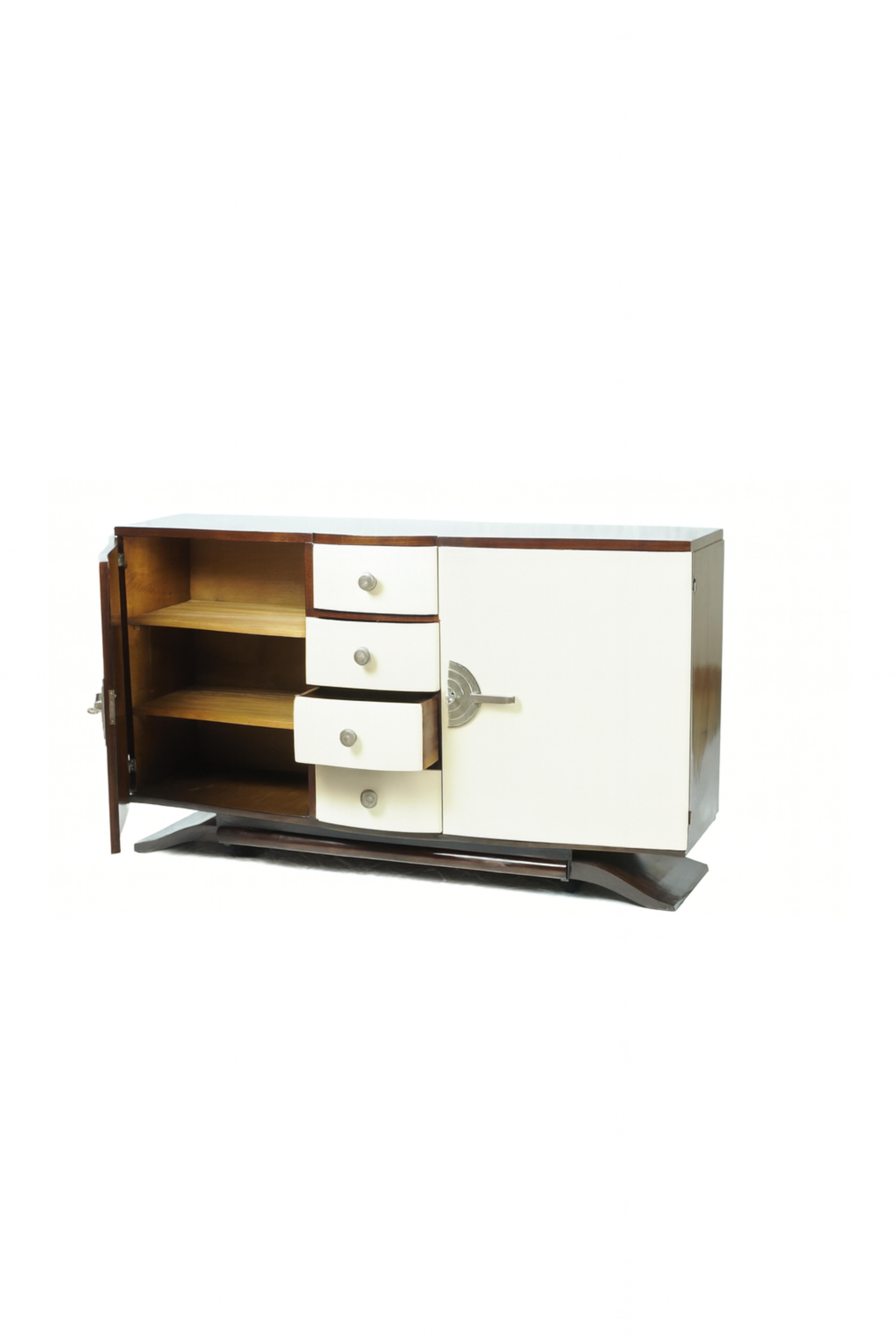 Credenza francese Art Deco in noce bianco sporco, 20° secolo in vendita 3