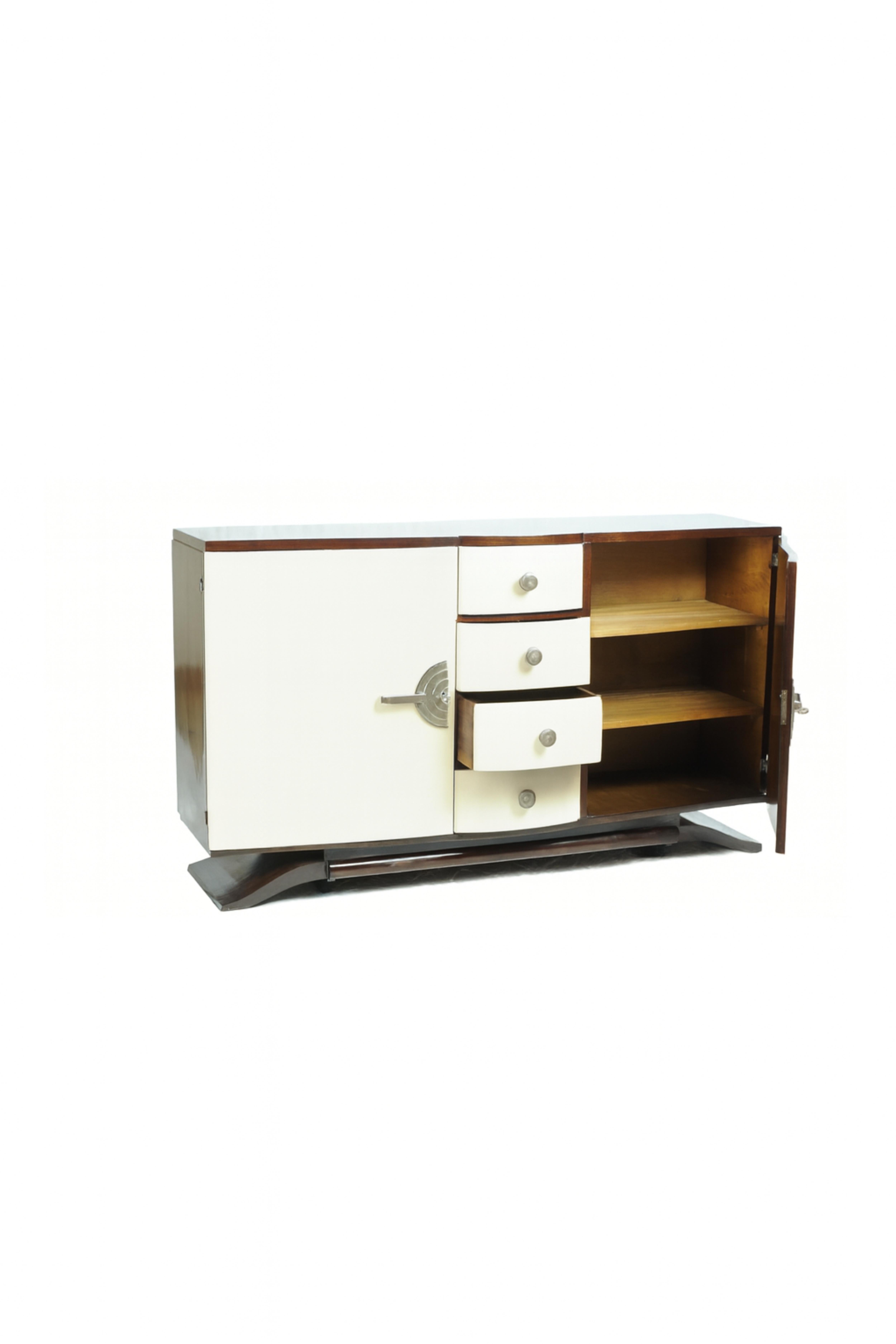 Credenza francese Art Deco in noce bianco sporco, 20° secolo in vendita 4