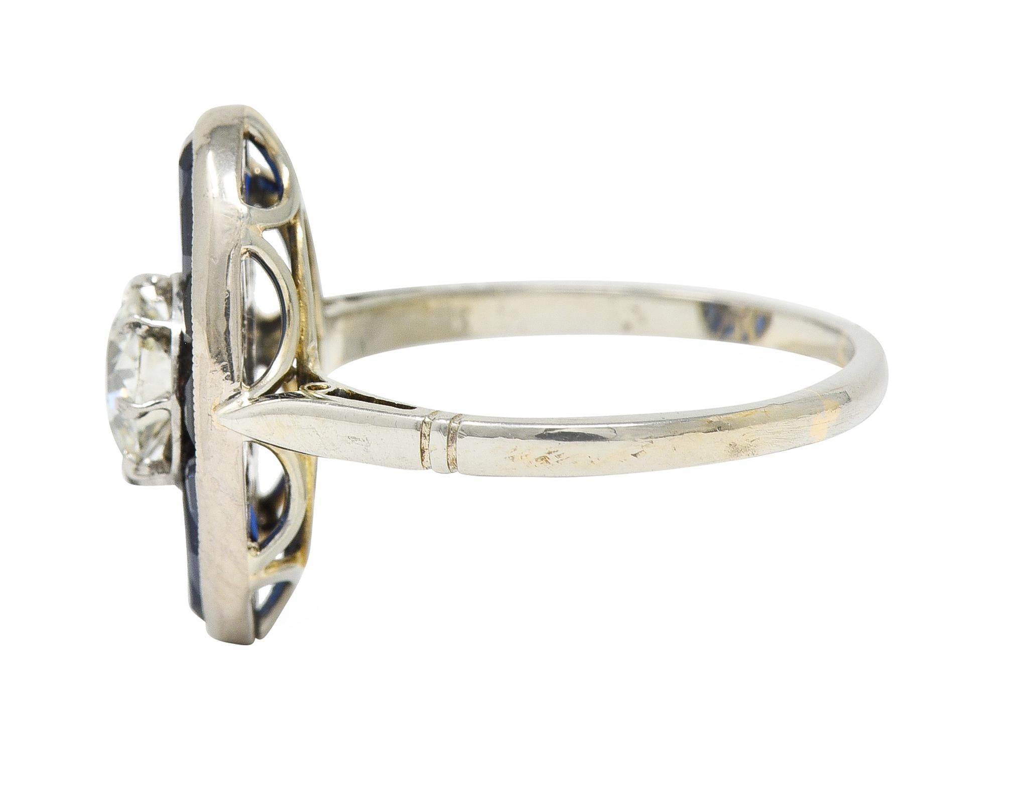Art Deco French Old European Cut Diamond 18 Karat Gold Sapphire Dinner Ring 1