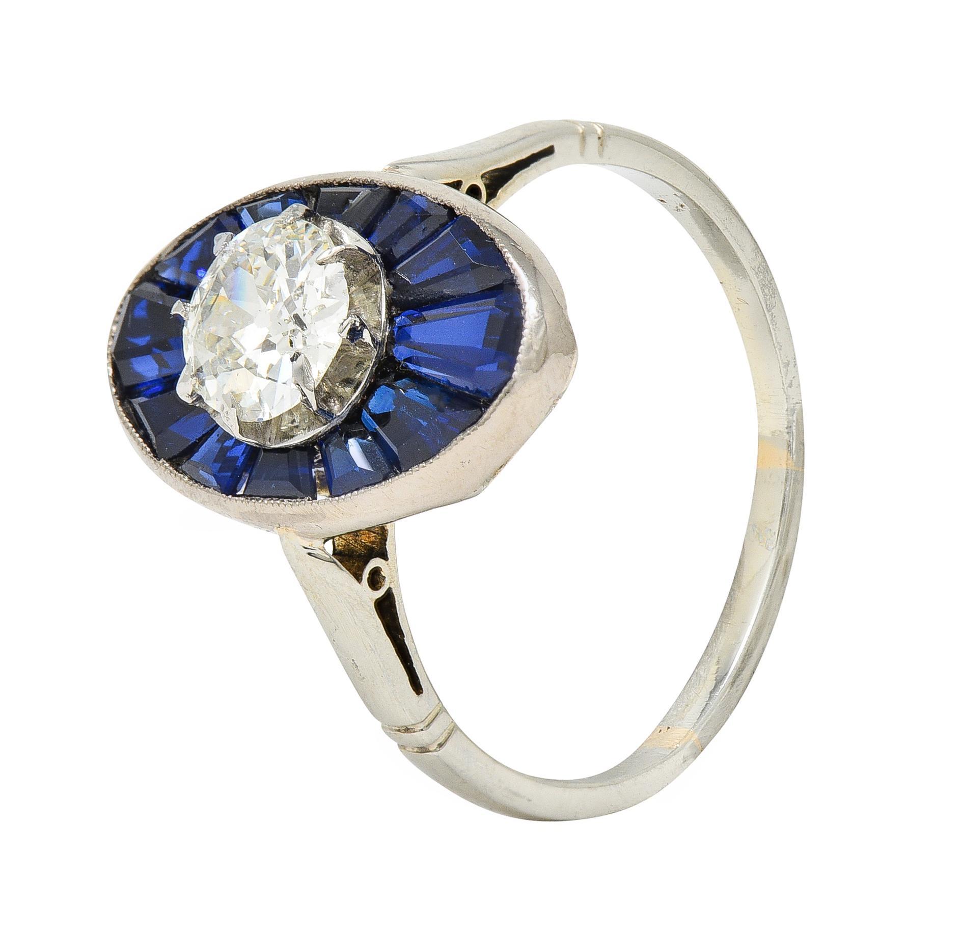 Art Deco French Old European Cut Diamond 18 Karat Gold Sapphire Dinner Ring 4